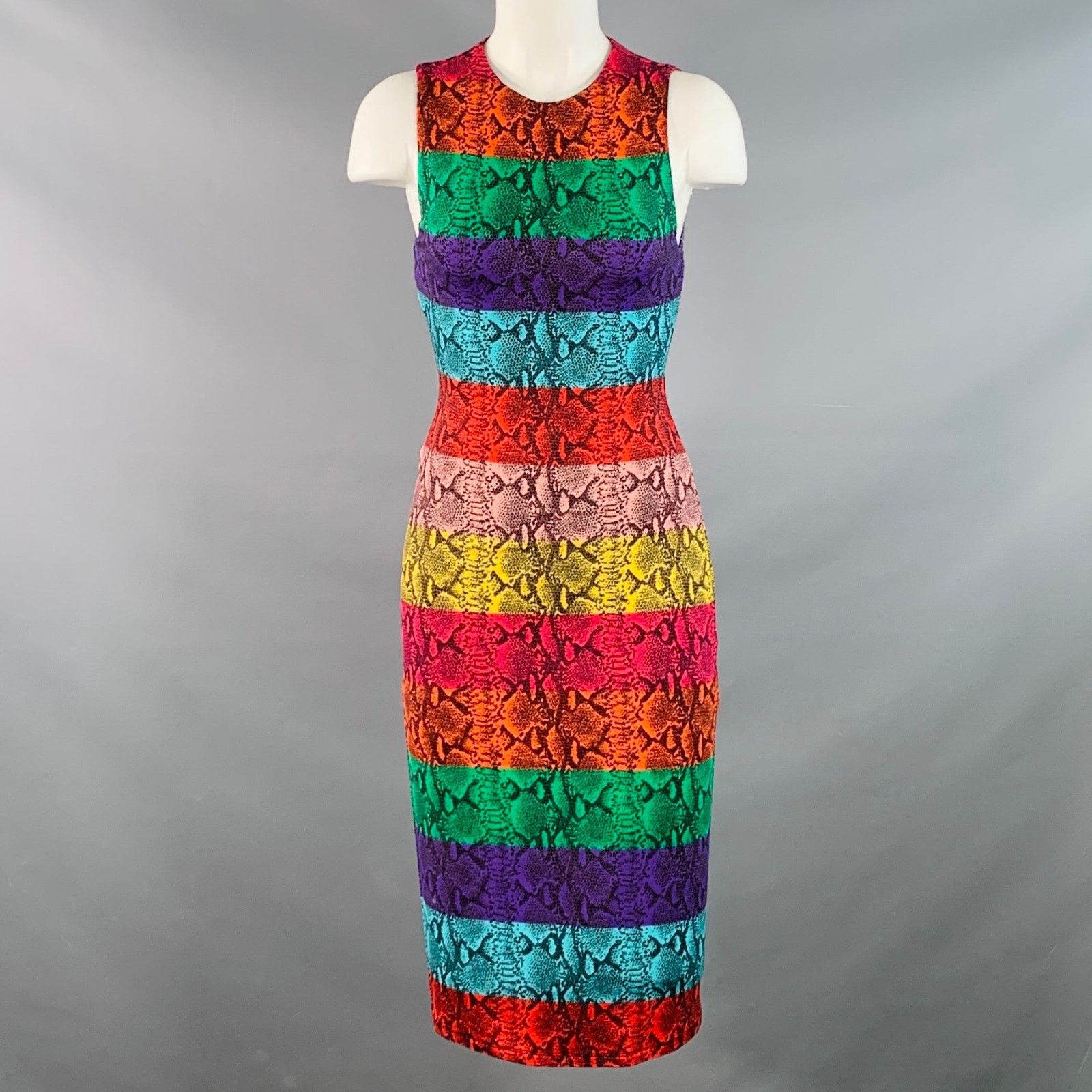 Alice + Olivia Multi Color Viscose Animal Print Stripe Shift Midi Dress Size XS / US 0-2 / IT 36-38 - 1 Thumbnail
