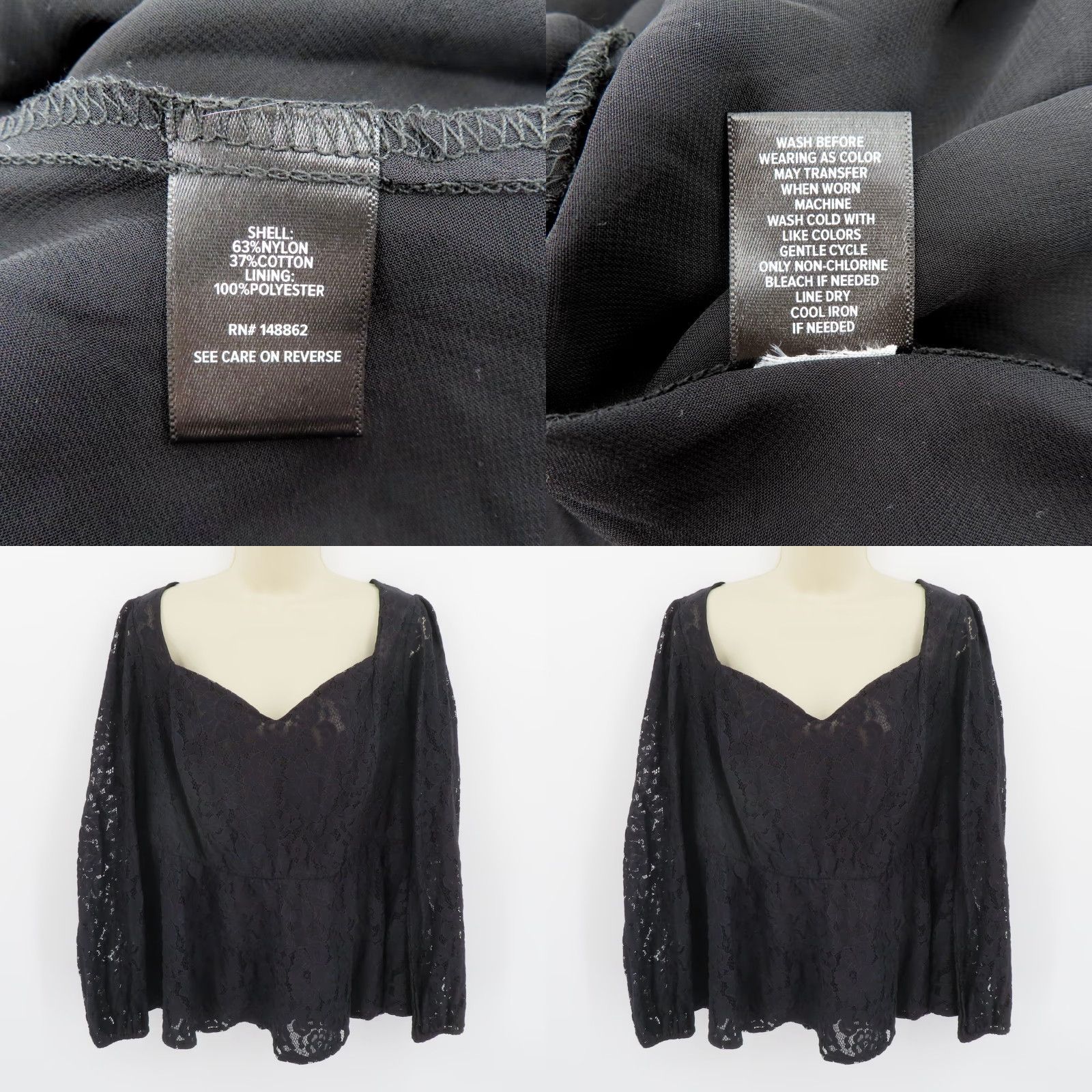 Torrid Torrid Blouse Shirt Women Large Black Floral Lace Sweetheart Neck Top Waist Elastic Puff Nylon Lace Floral Vintage No Size L / US 10 / IT 46 - 8 Thumbnail
