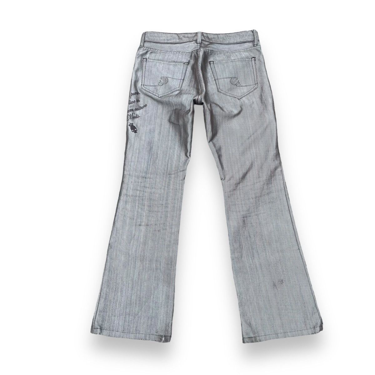 If Six Was Nine × Japanese Brand × Le Grande Bleu (L.G.B.) CUSTOM CULTURE EMBROIDERED PUNK WORDING FLARE DENIM PANTS Size US 31 - 2 Thumbnail