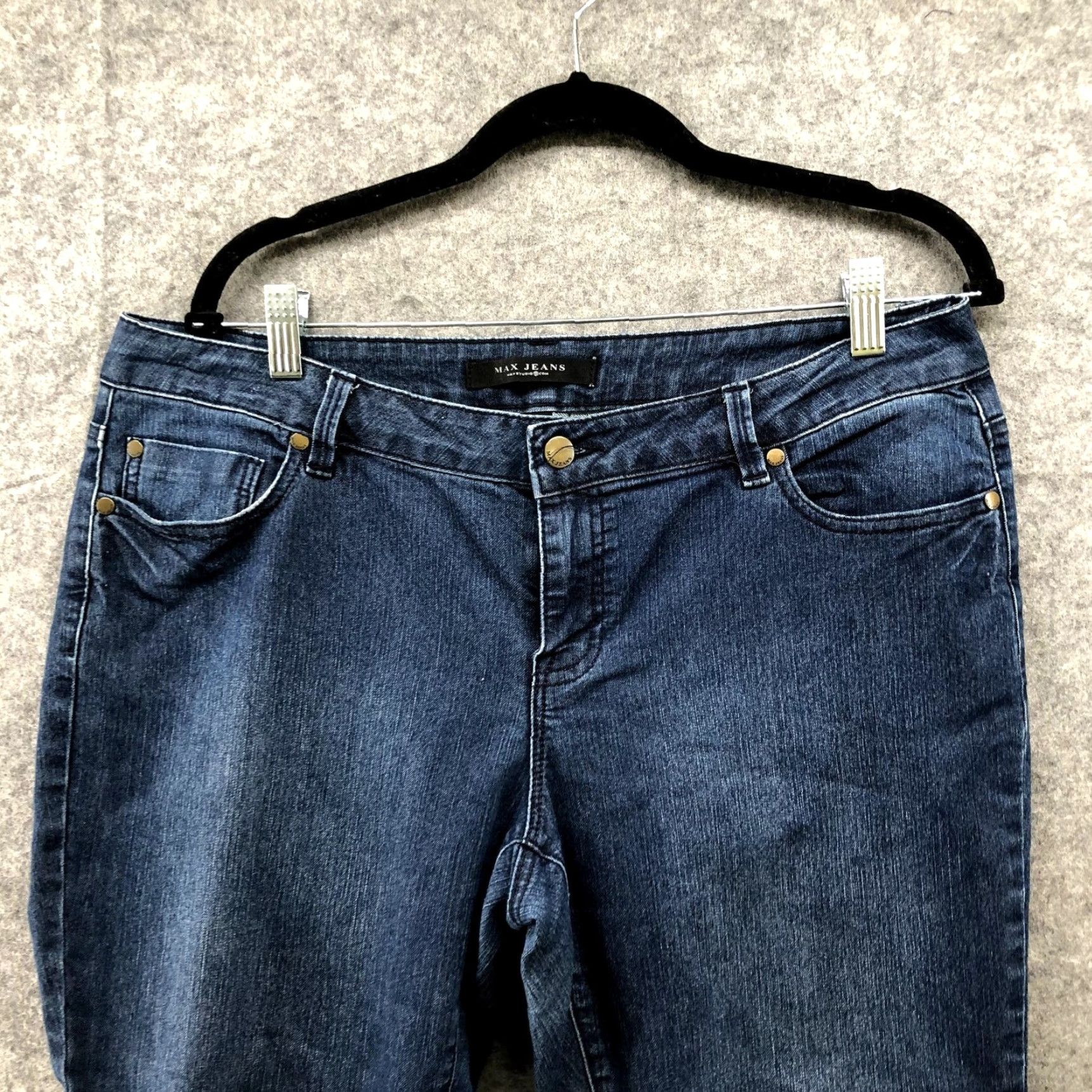 Vintage Max Studio Slim Jeans Womens 12 Mid Rise Stretch Blue Dark Wash Skinny Size 35" - 3 Thumbnail
