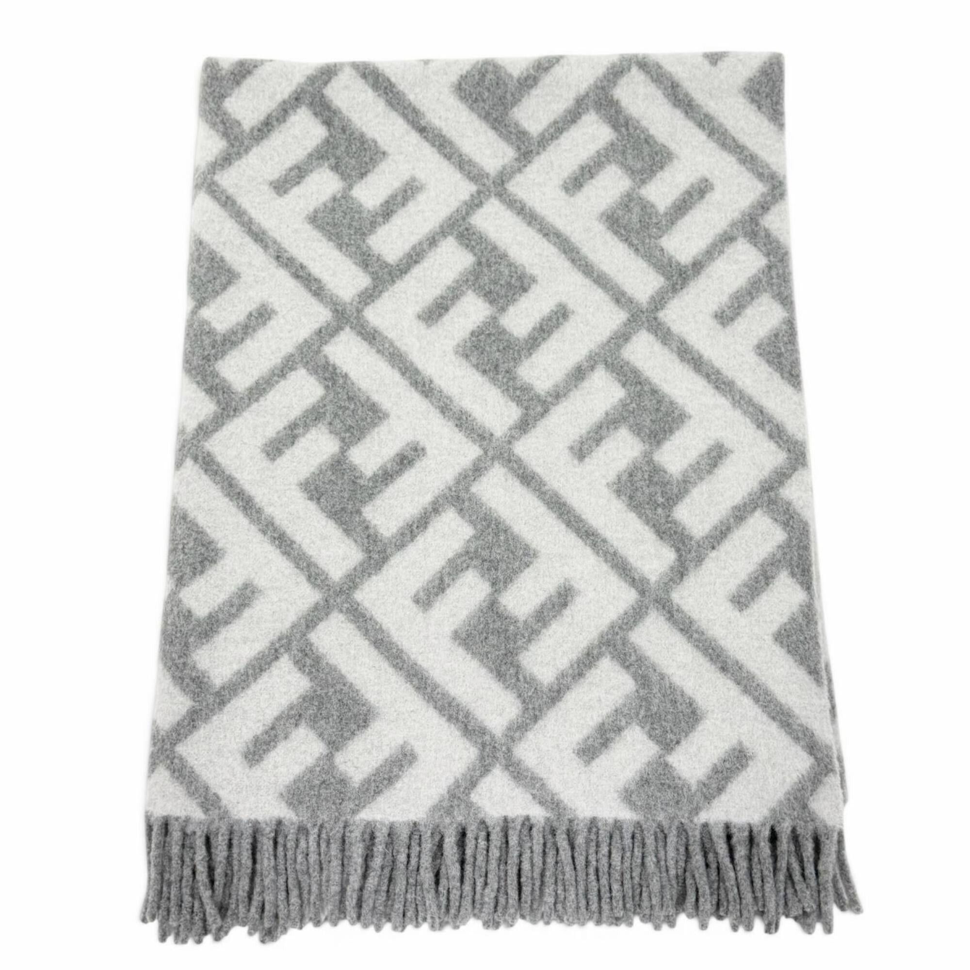 Fendi FENDI 7AC234 Alpaca Wool Blend FF Logo All-Over Print Fringe Blanket, Gray, 140 x 180cm, Made in Italy, Authentic, Women's. Size ONE SIZE - 1 Thumbnail