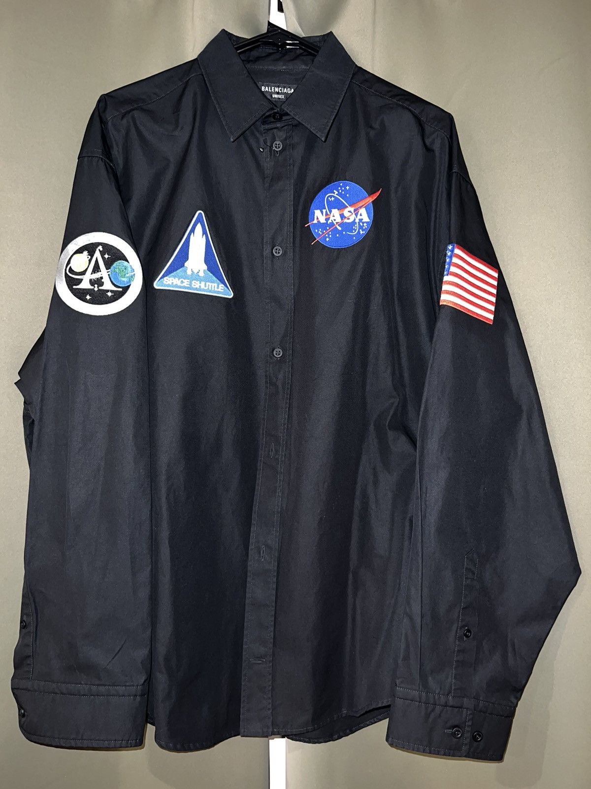 image of Balenciaga Nasa Poplin Button Shirt in Black, Men's (Size XL)