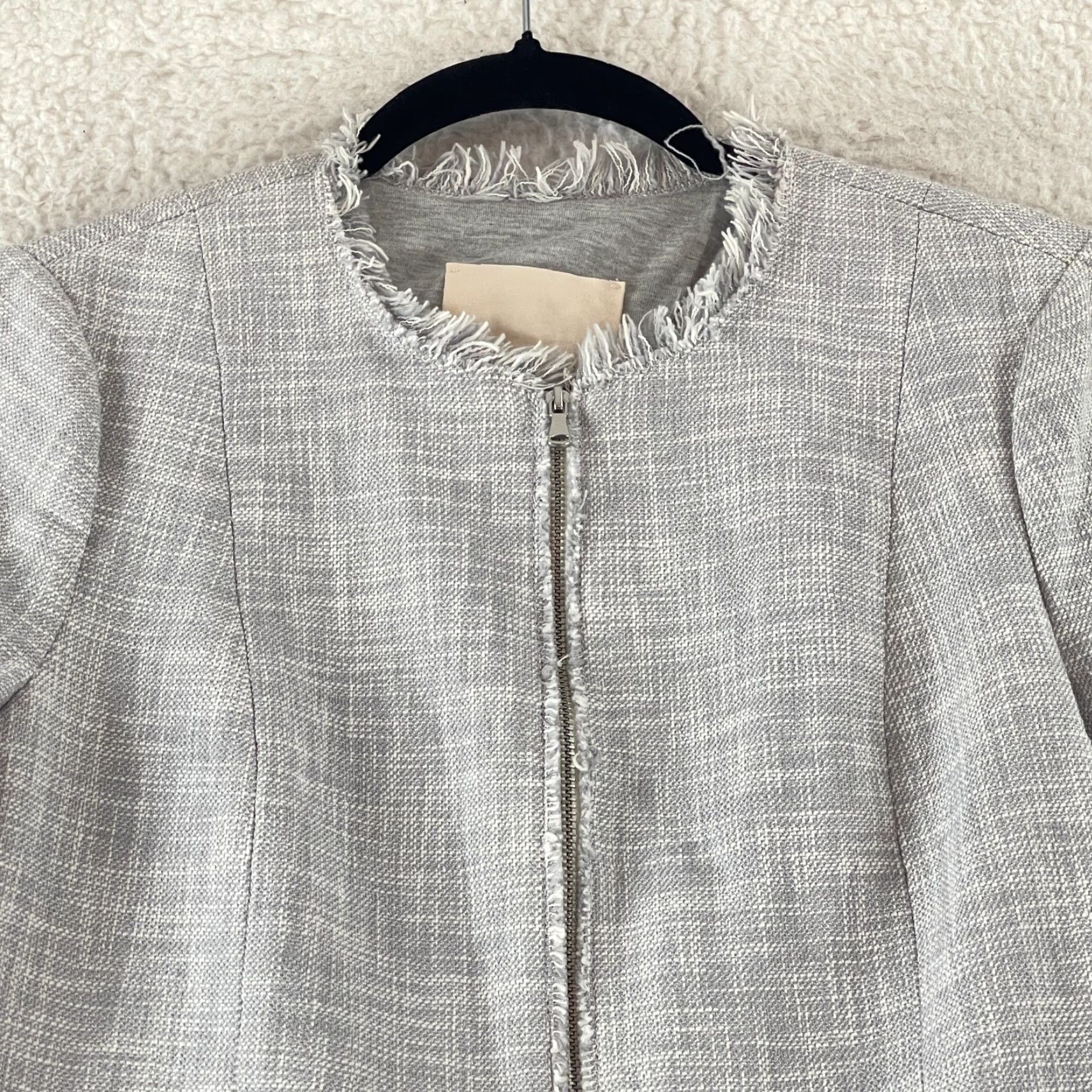 Rebecca Taylor Rebecca Taylor Slub Suiting Jacket Womens Size 4 Gray Fringe Hem Full Zip LS Jacket Size S / US 4 / IT 40 - 3 Thumbnail