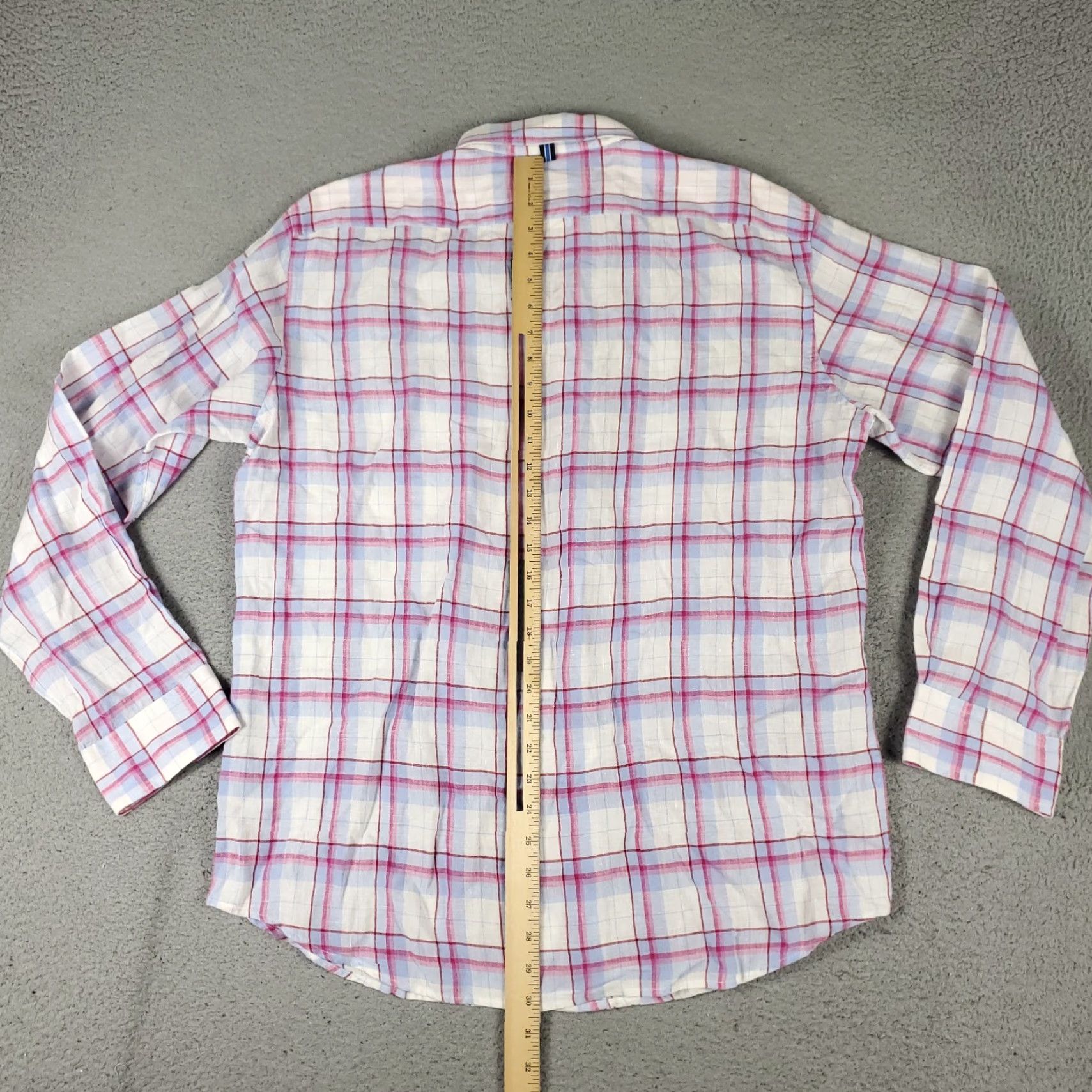 Faconnable Faconnable Shirt Mens XL Blue Plaid Linen Casual Button Up Long Sleeve Size US XL / EU 56 / 4 - 5 Thumbnail