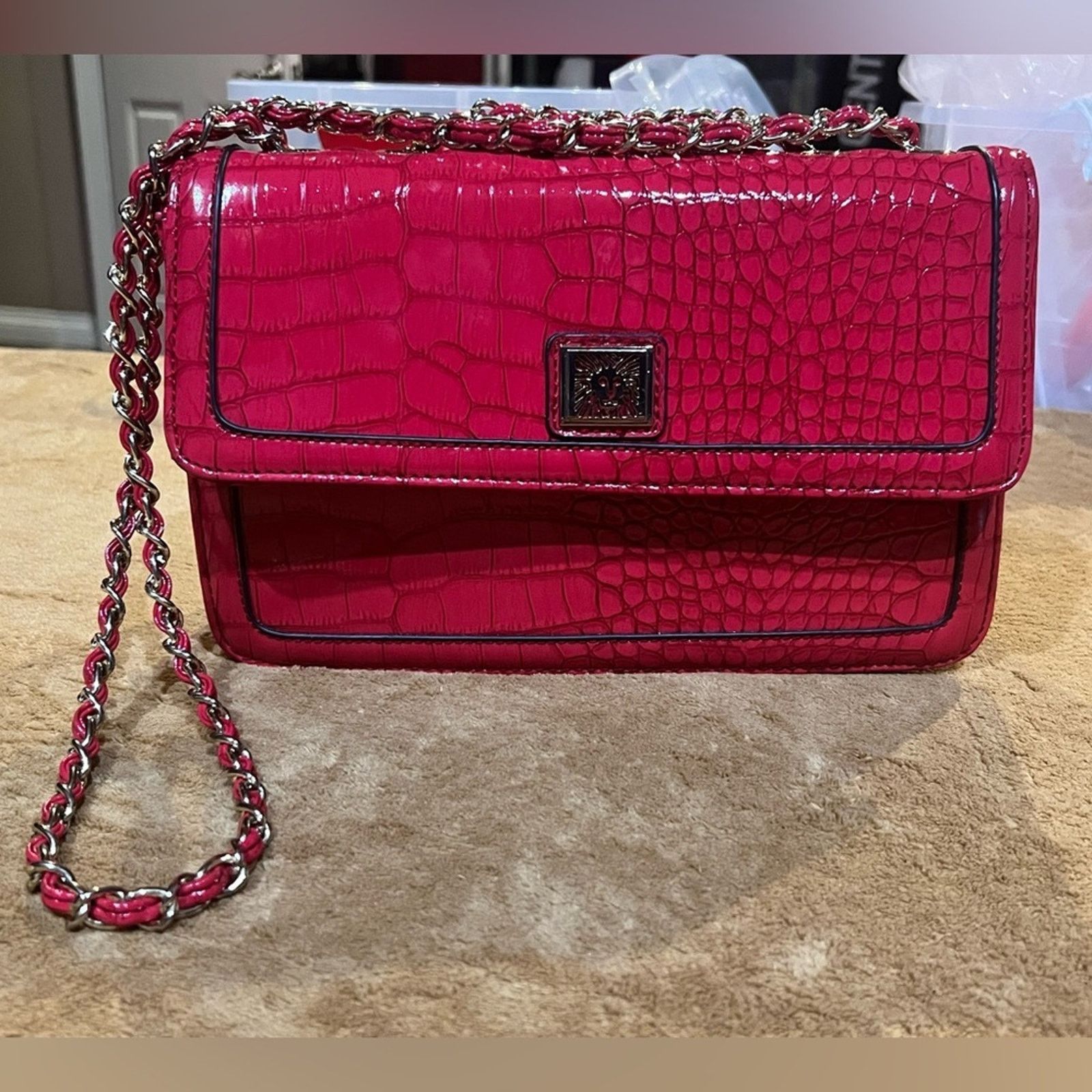 Anne Klein Anne Klein Purse Red Crocodile Patent Handbag Gold accents Size ONE SIZE - 15 Thumbnail