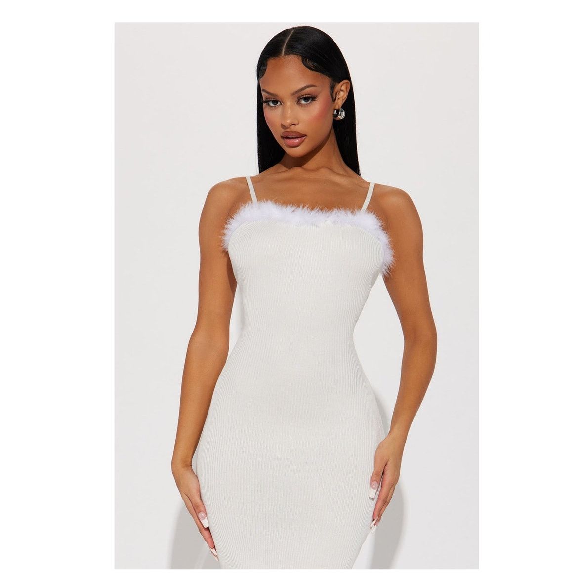 Other NEW Tickle My Feathers Ivory Ribbed Midi Dress Fashion Nova Size S / US 4 / IT 40 - 2 Thumbnail