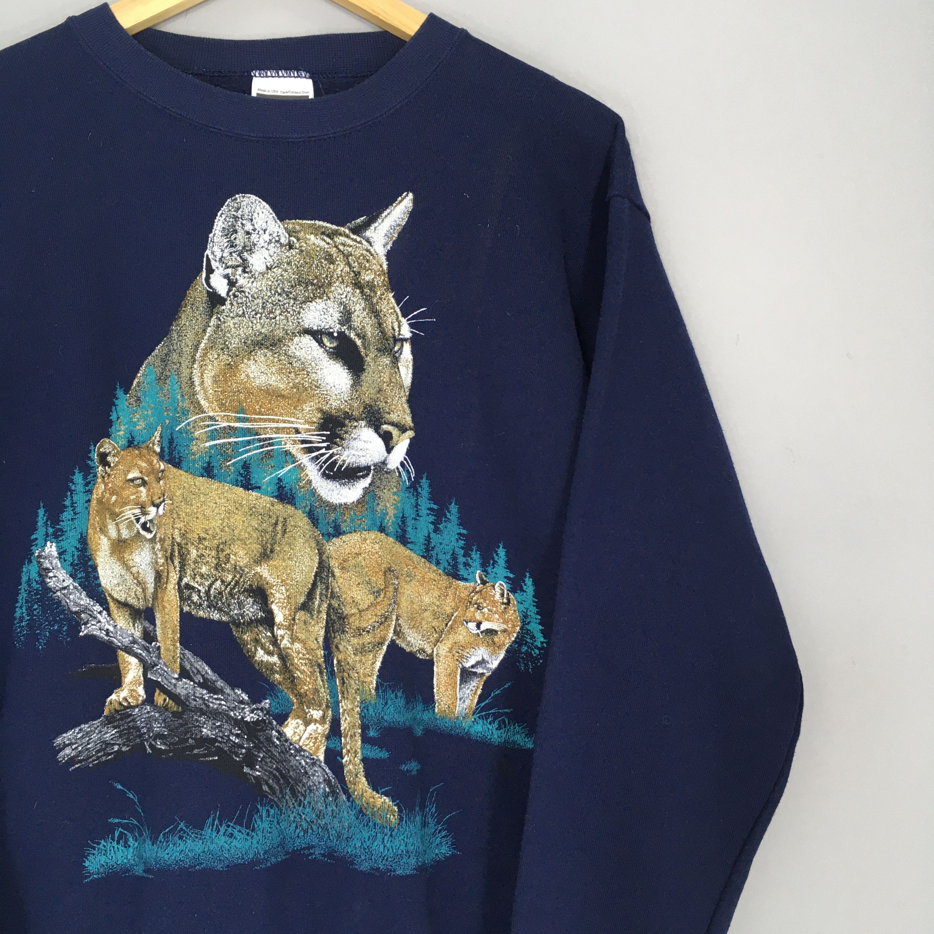 Vintage Vintage 90s Mountain Lion Wildlife Blue Sweatshirt Large Size US L / EU 52-54 / 3 - 2 Thumbnail