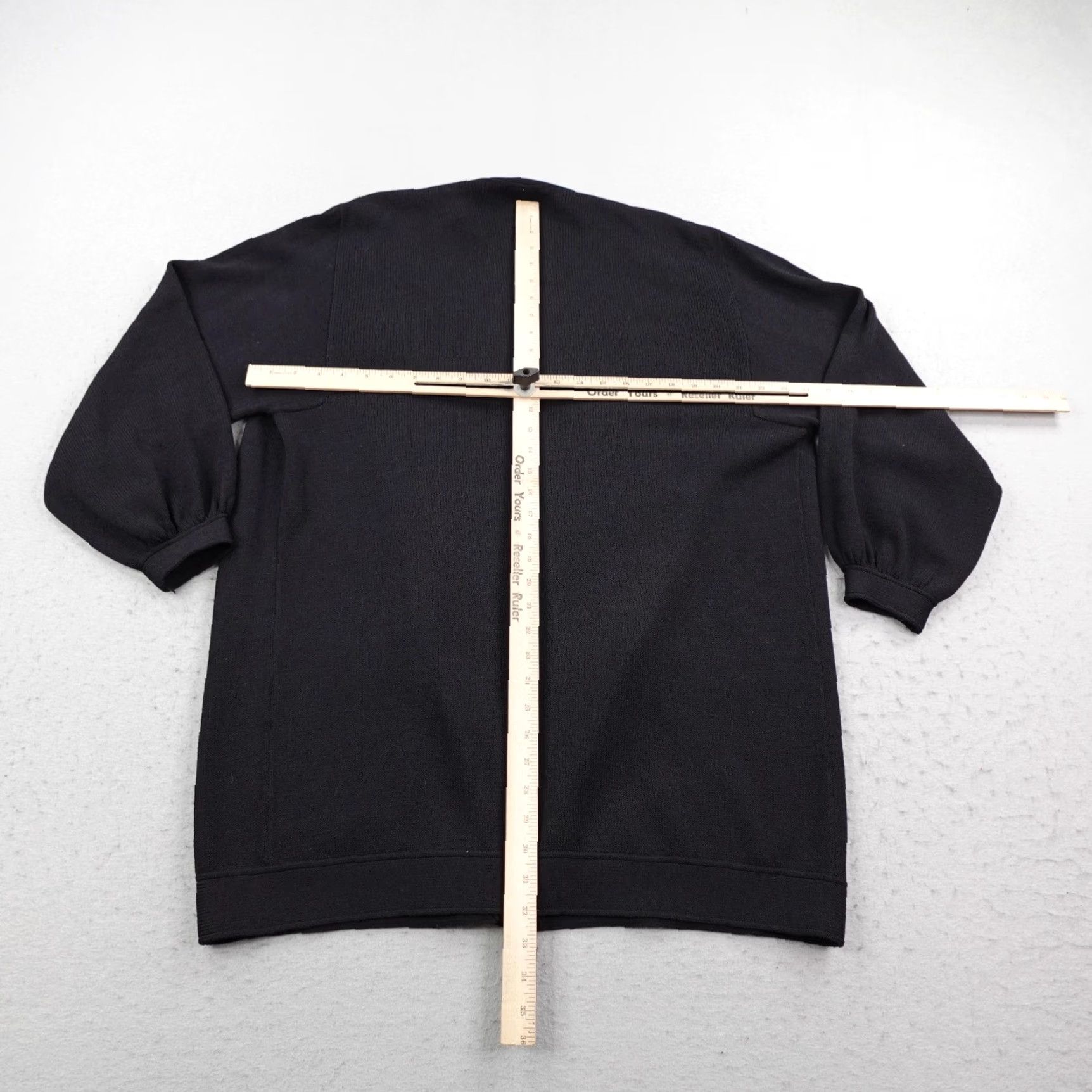 St. John VINTAGE St John Cardigan Sweater Womens Large Black Open Front Balloon Sleeve Knit Size L / US 10 / IT 46 - 4 Thumbnail