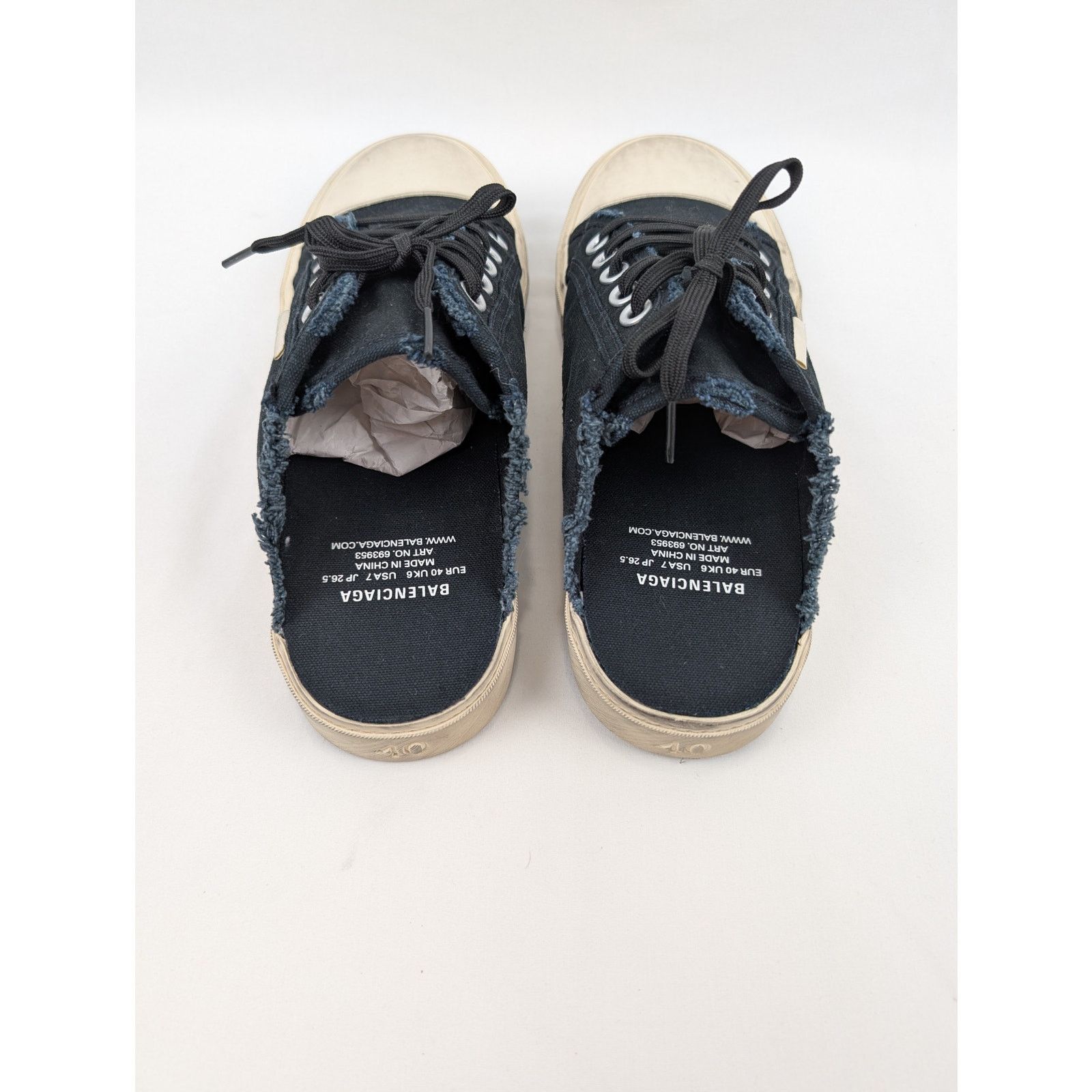 Balenciaga o1rshd1 Paris Mule Destroyed Mule VLUC in Black/White Size US 8 / EU 41 - 19 Thumbnail