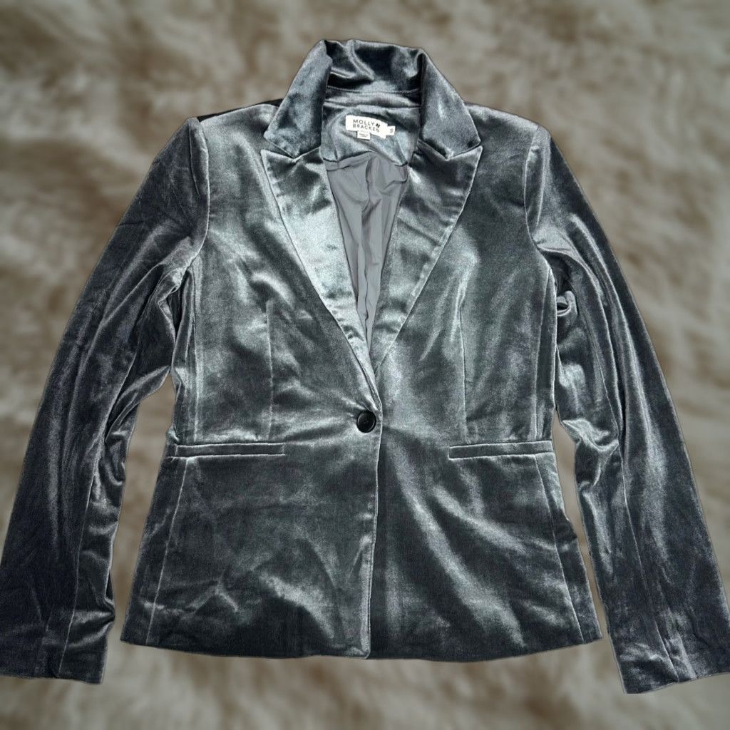 Vintage Molly Bracken Blazer Shirt Womens One Button Velour Gray Sz Small Long Sleeve Size S / US 4 / IT 40 - 1 Thumbnail
