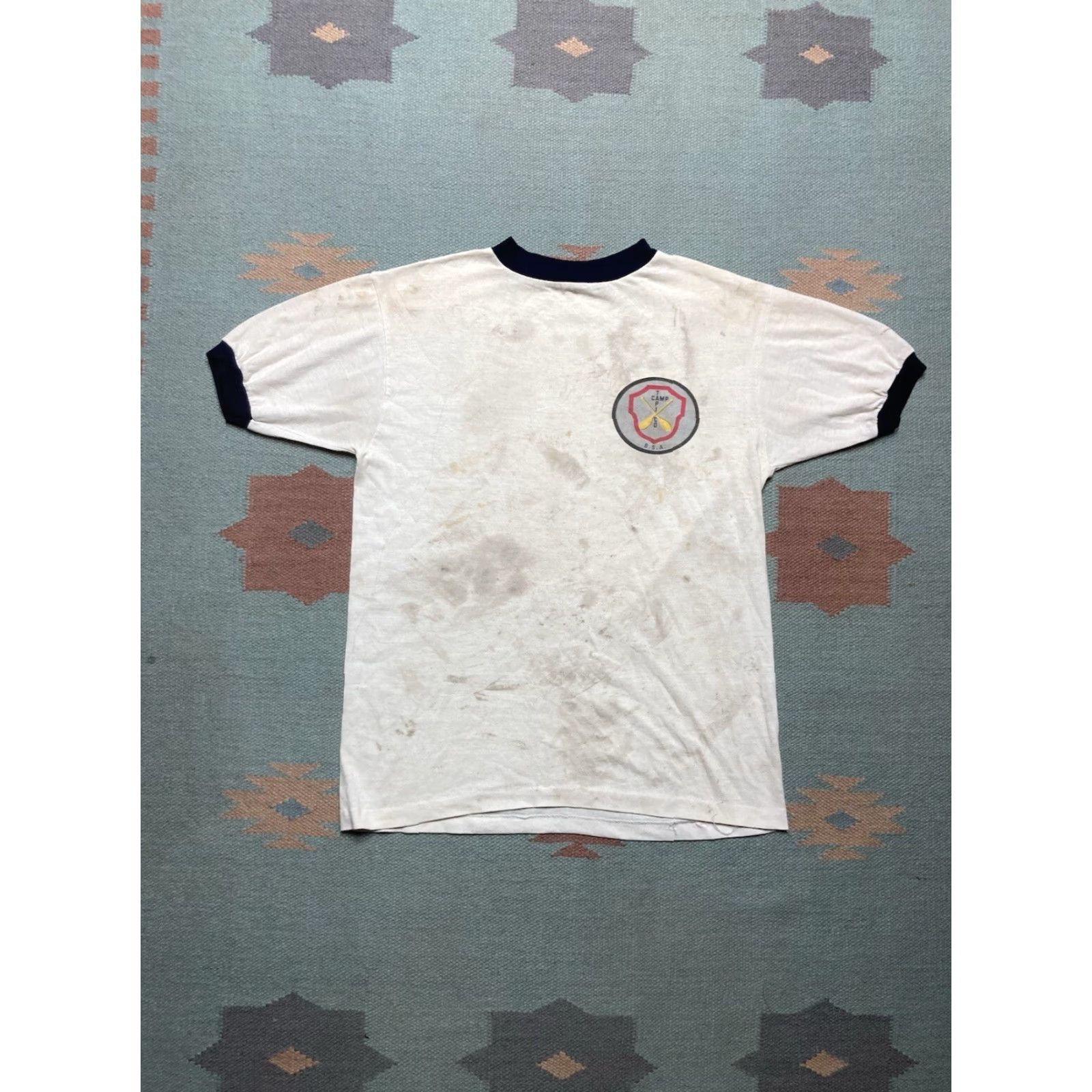 Vintage VINTAGE Boy Scouts Camp Tapico ringer T-Shirt 70s 80s distressed large White Men L Size US L / EU 52-54 / 3 - 2 Thumbnail