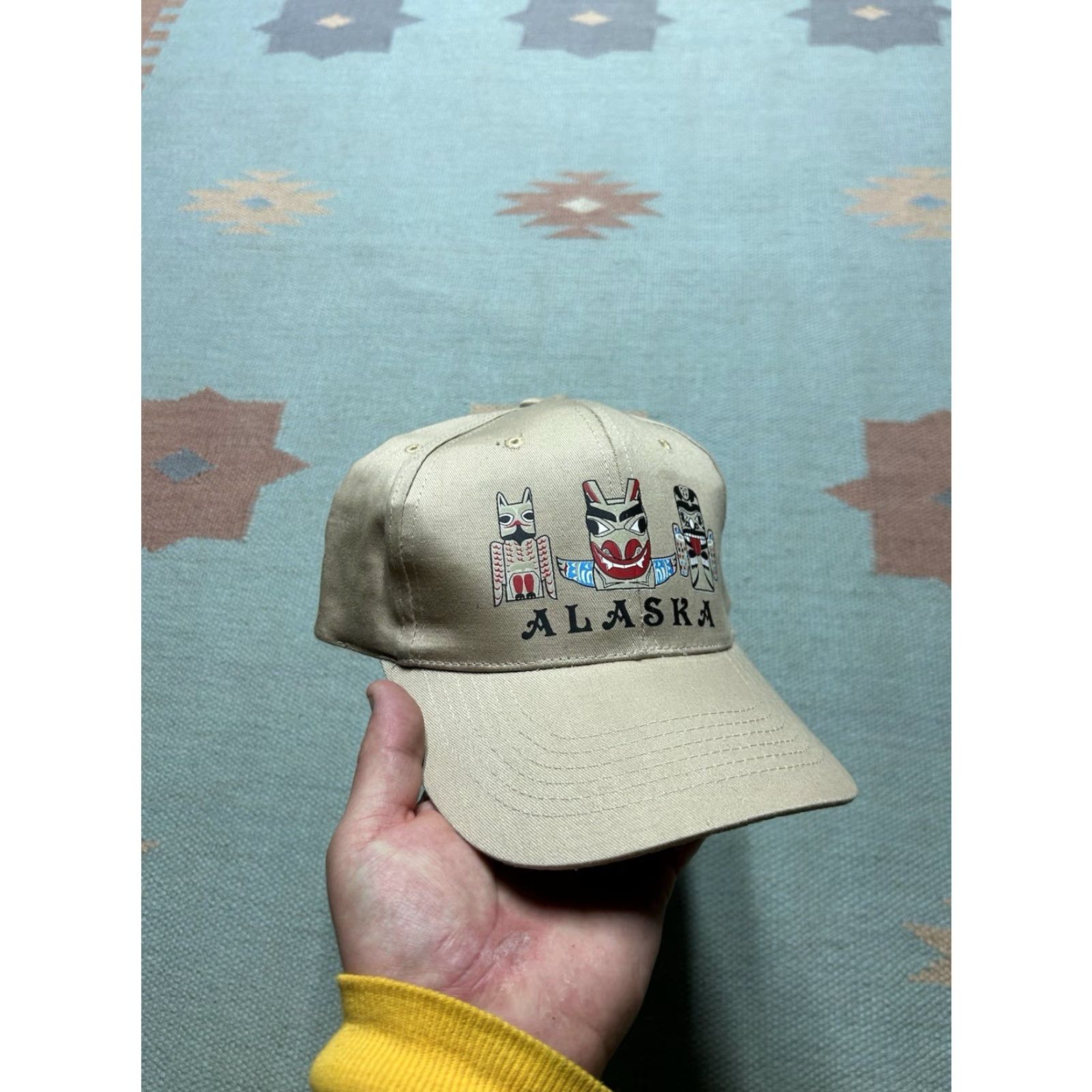 Vintage VINTAGE strapback hat cap Alaska totem kachina beige tan adjustable adult Mens Beige Alaska totem kachina strapback hat cap adjustable Mens Size ONE SIZE - 2 Thumbnail