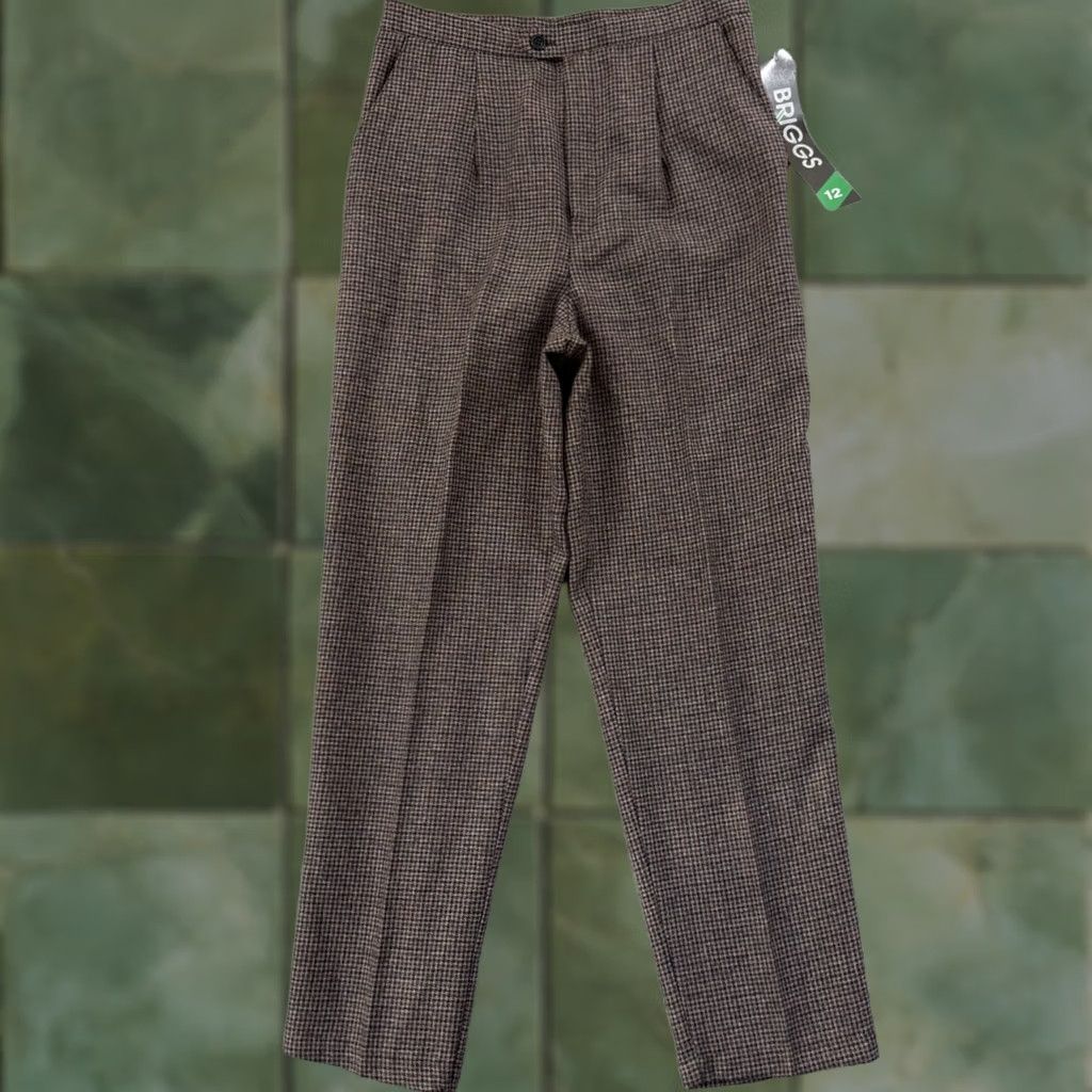 Vintage VINTAGE Briggs New York Pants Women 12 Tapered Houndstooth High Waist Pleated 29" Waist NWT Brown Trousers Size 34" / US 12 / IT 48 - 1 Thumbnail