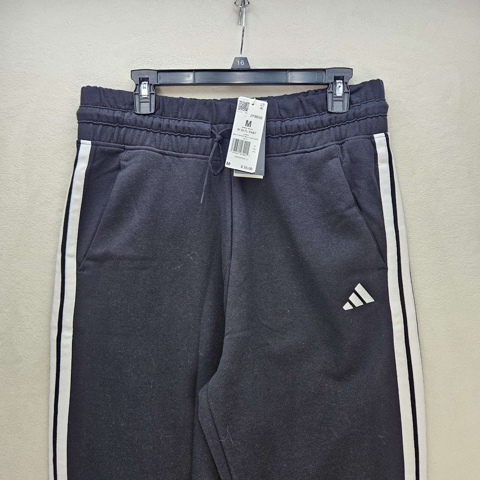 Adidas ADIDAS WOMEN'S MEDIUM BLACK 3 STRIPE FLEECE JOGGER PANTS BLK Size 33" - 2 Thumbnail