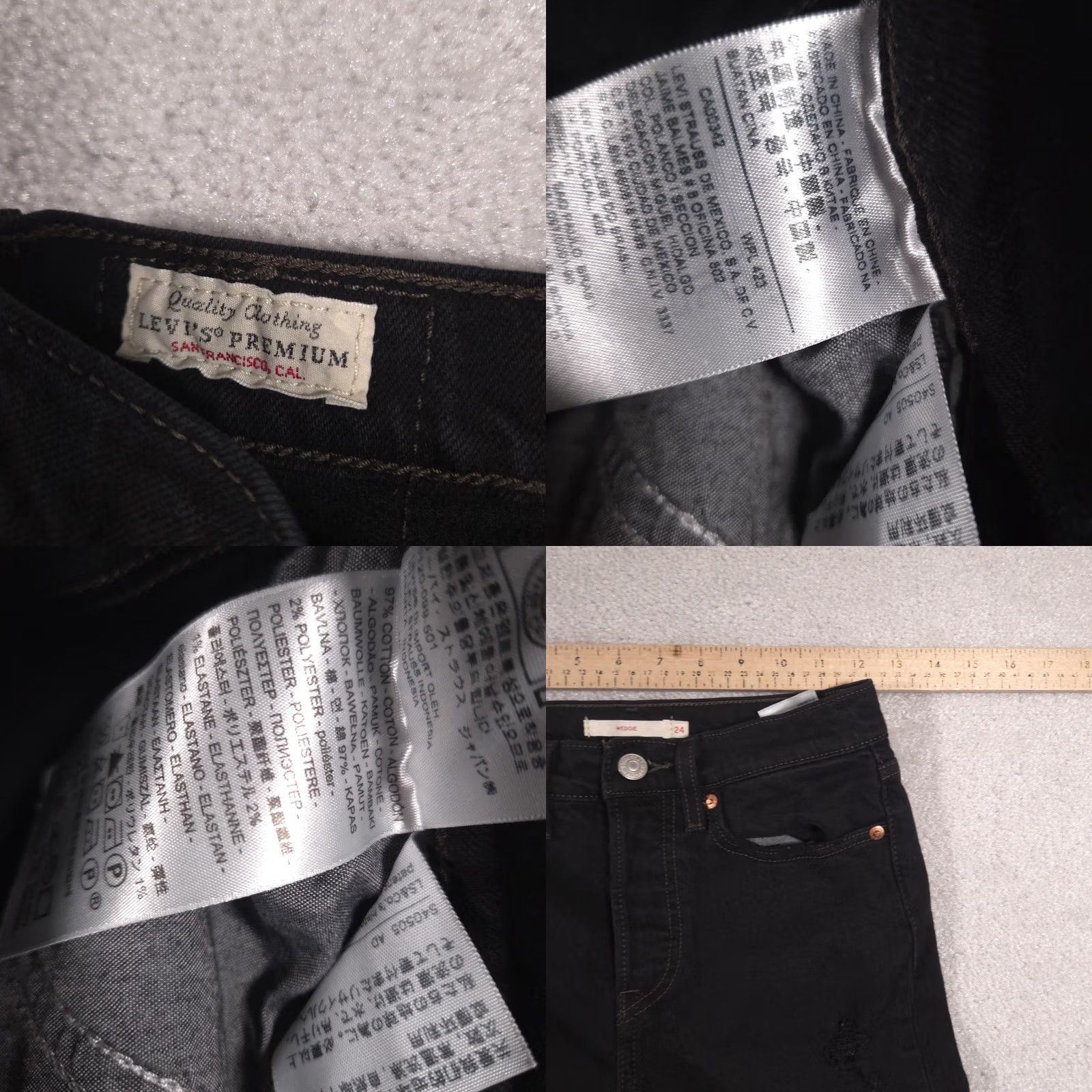 Levi's Levi's Wedgie Jeans Womens 24 Black High Rise Tapered Distressed Denim Raw Hem Jeans Women 24 Slim Straight 27in Inseam Size 42" / US 20 - 8 Thumbnail
