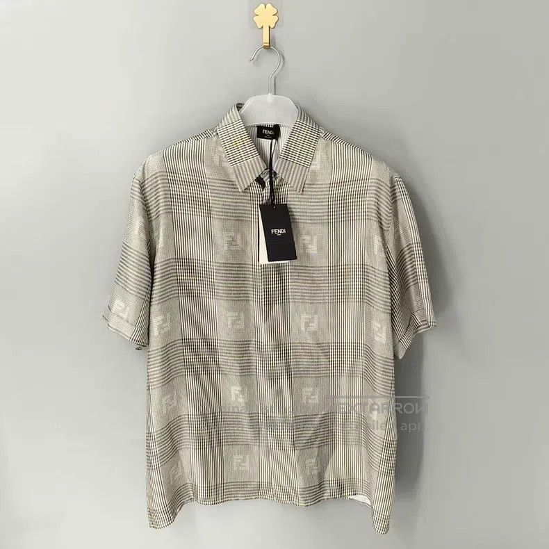 Fendi Fendi size 40 Gray checkered mulberry silk short-sleeve shi Size US XXS / EU 40 - 1 Thumbnail
