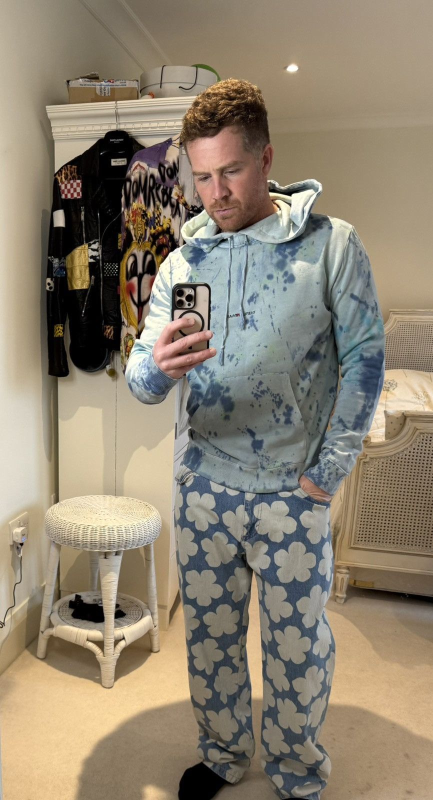 Saint Laurent Paris SS19 Saint Laurent rive gauche logo tie dye blue hoodie S Size US S / EU 44-46 / 1 - 2 Thumbnail