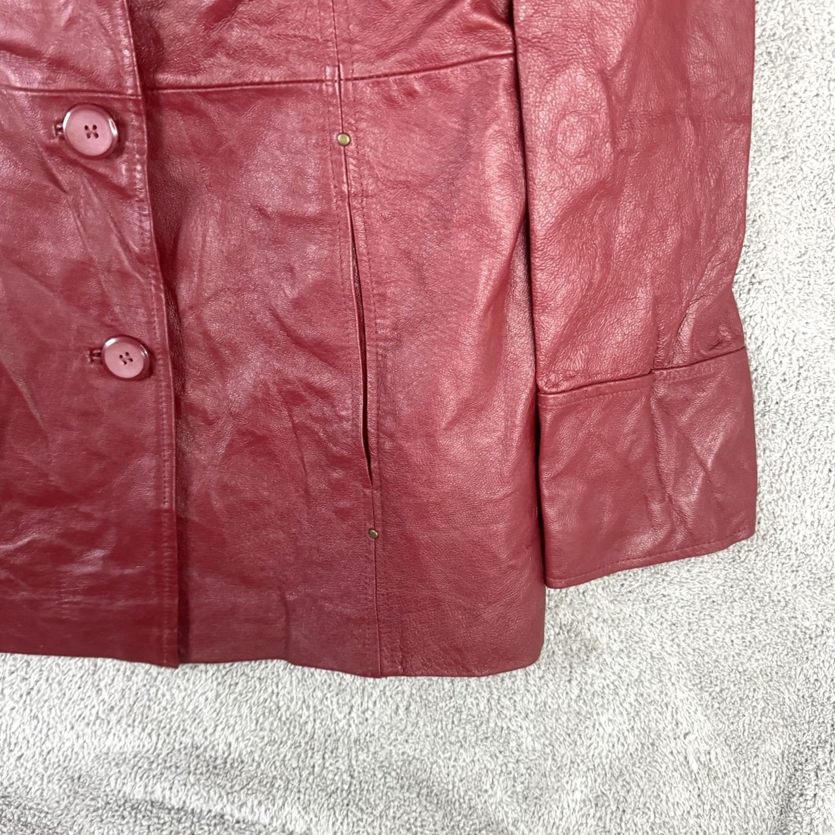 Vintage East 5th Leather Coat Womens M Red Button Lined Mid-Length Single-Breasted Size M / US 6-8 / IT 42-44 - 3 Thumbnail