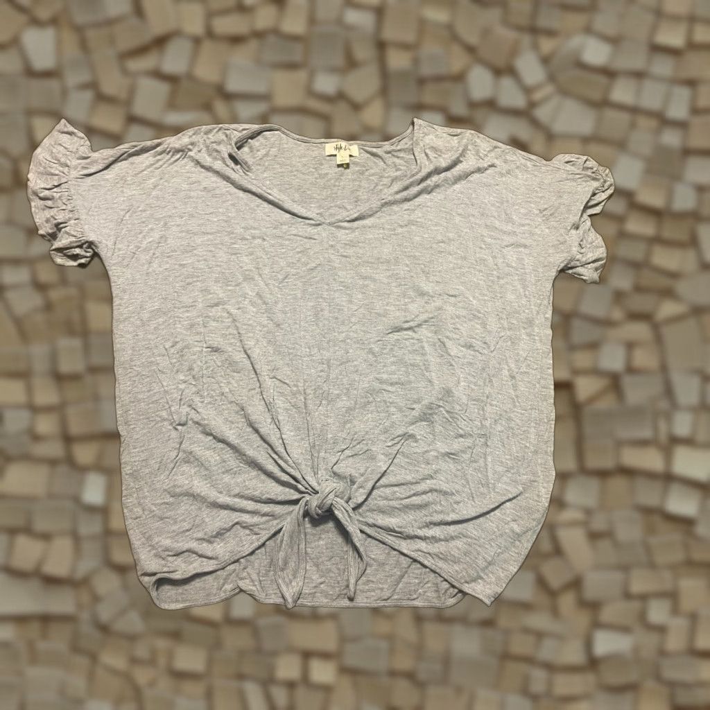 Vintage Style & Co. Shirt Women's Large Gray Front Twist V-neck T-Shirt, Casual, Regular Fit, Pullover, Solid, Fall Spring Summer, Women, Basic Modern Size L / US 10 / IT 46 - 1 Thumbnail