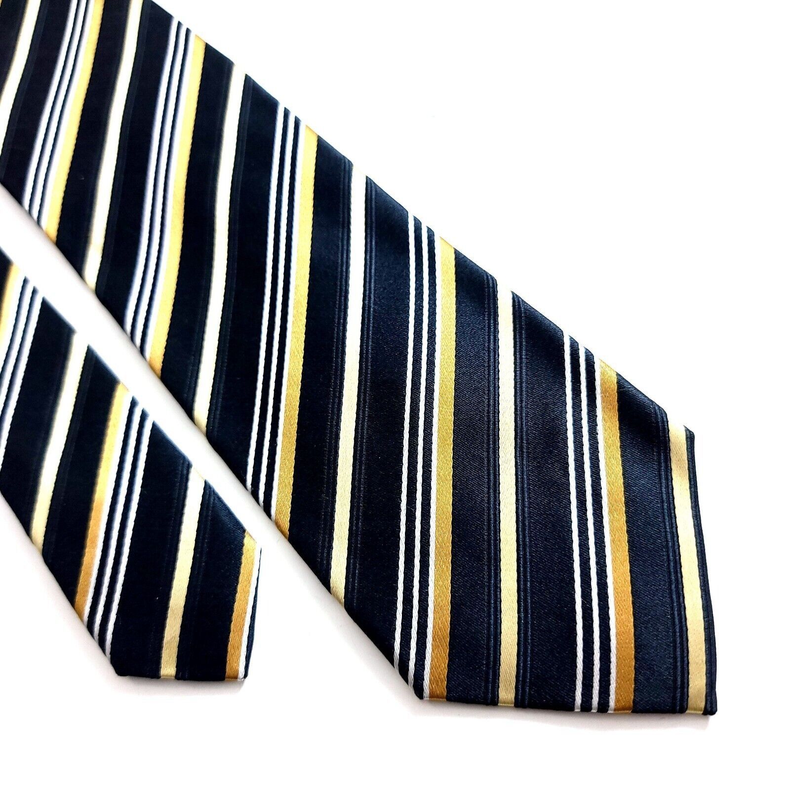Other Geoffrey Beene Black Gold Striped Woven Silk Tie Size ONE SIZE - 1 Thumbnail