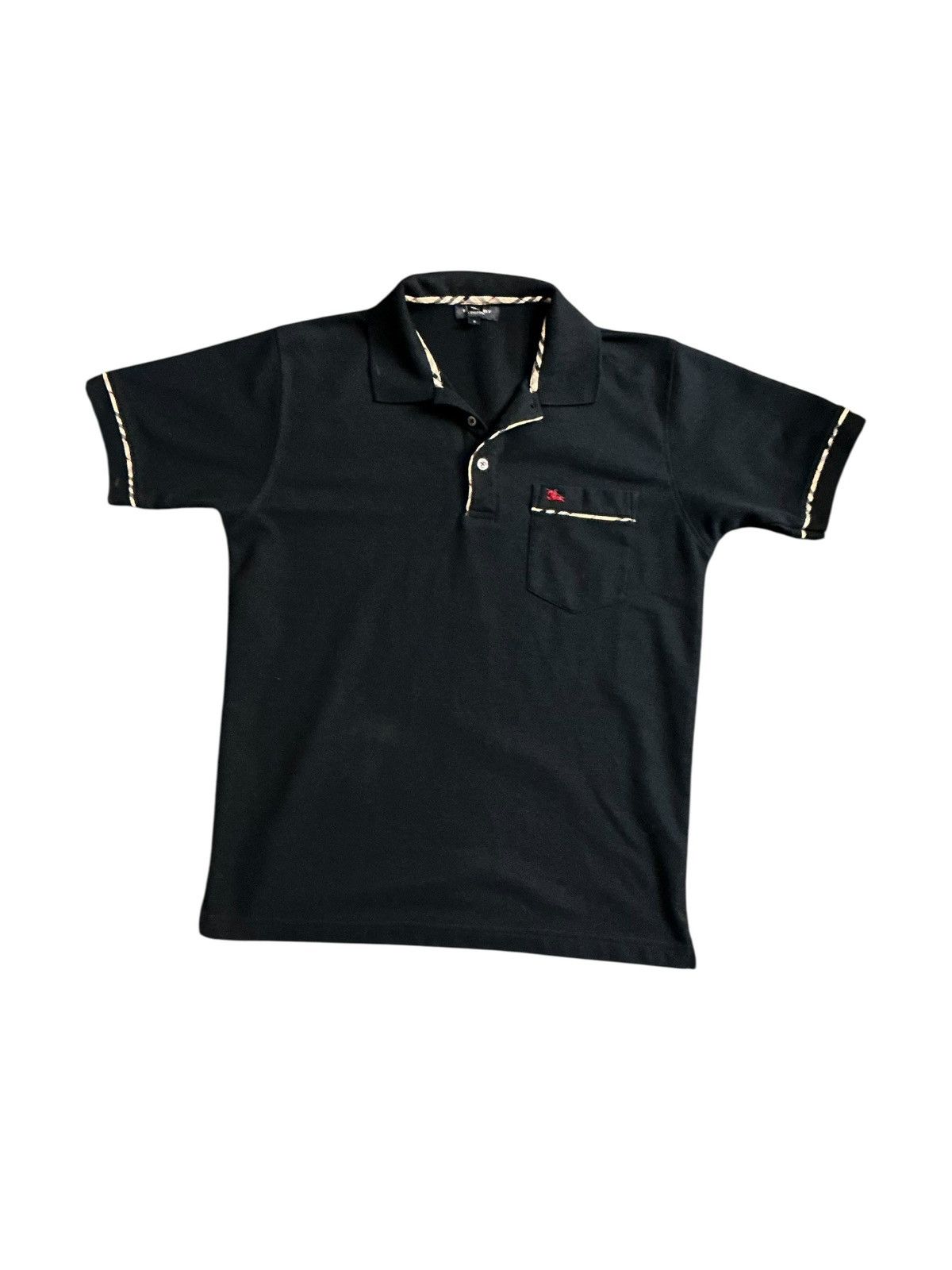 Burberry London Black Nova Check Trim Cotton Pique Polo