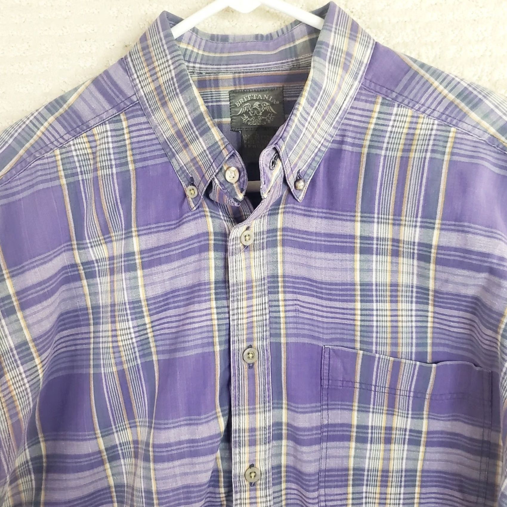 Vintage VINTAGE Brittania Mens Shirt L Purple Gray Plaid Long Slv Button Up Cotton Shirt Size US L / EU 52-54 / 3 - 3 Thumbnail