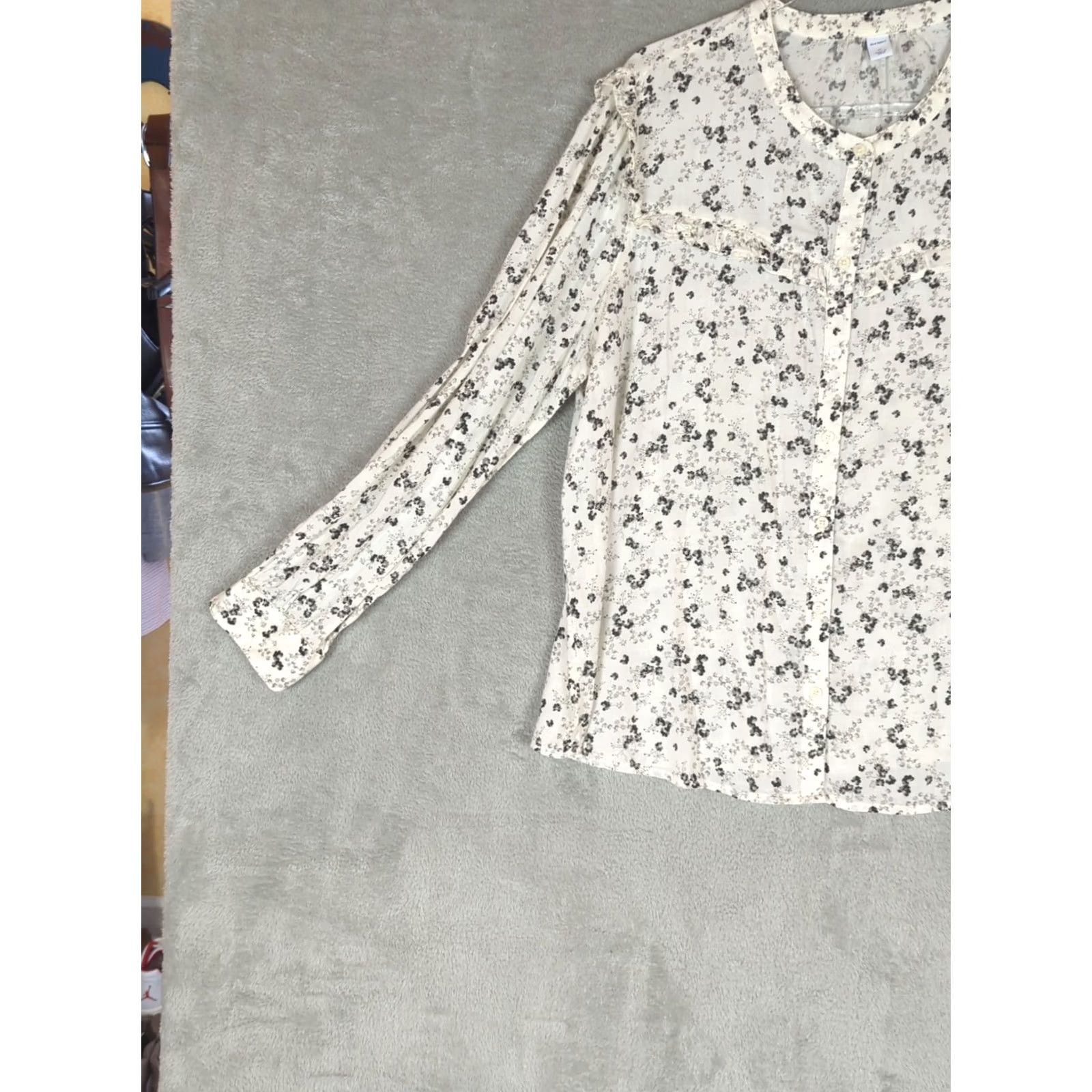 Old Navy Old Navy Womens Blouse XL Cottage Floral Flowy Long Sleeve Peasant Boho Fall White Black Gray Size XL / US 12-14 / IT 48-50 - 2 Thumbnail