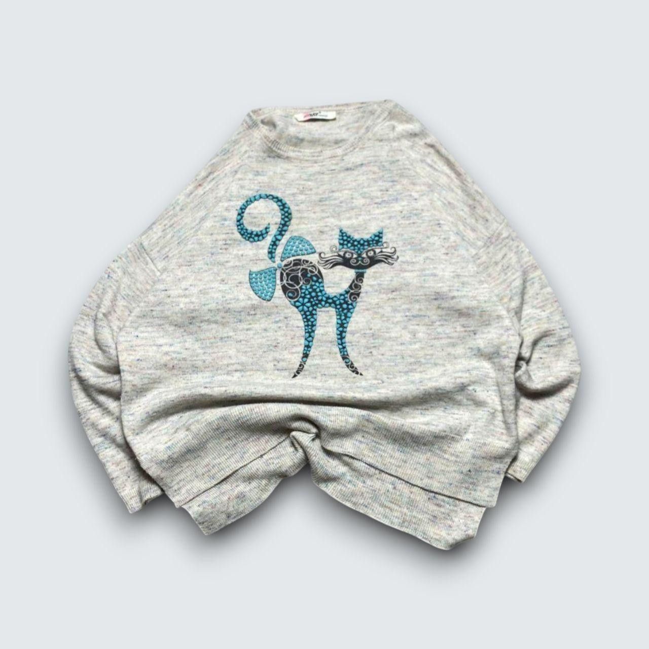 Japanese Brand 90s Rhinestone Cat Sweater Multi M Size M / US 6-8 / IT 42-44 - 1 Thumbnail