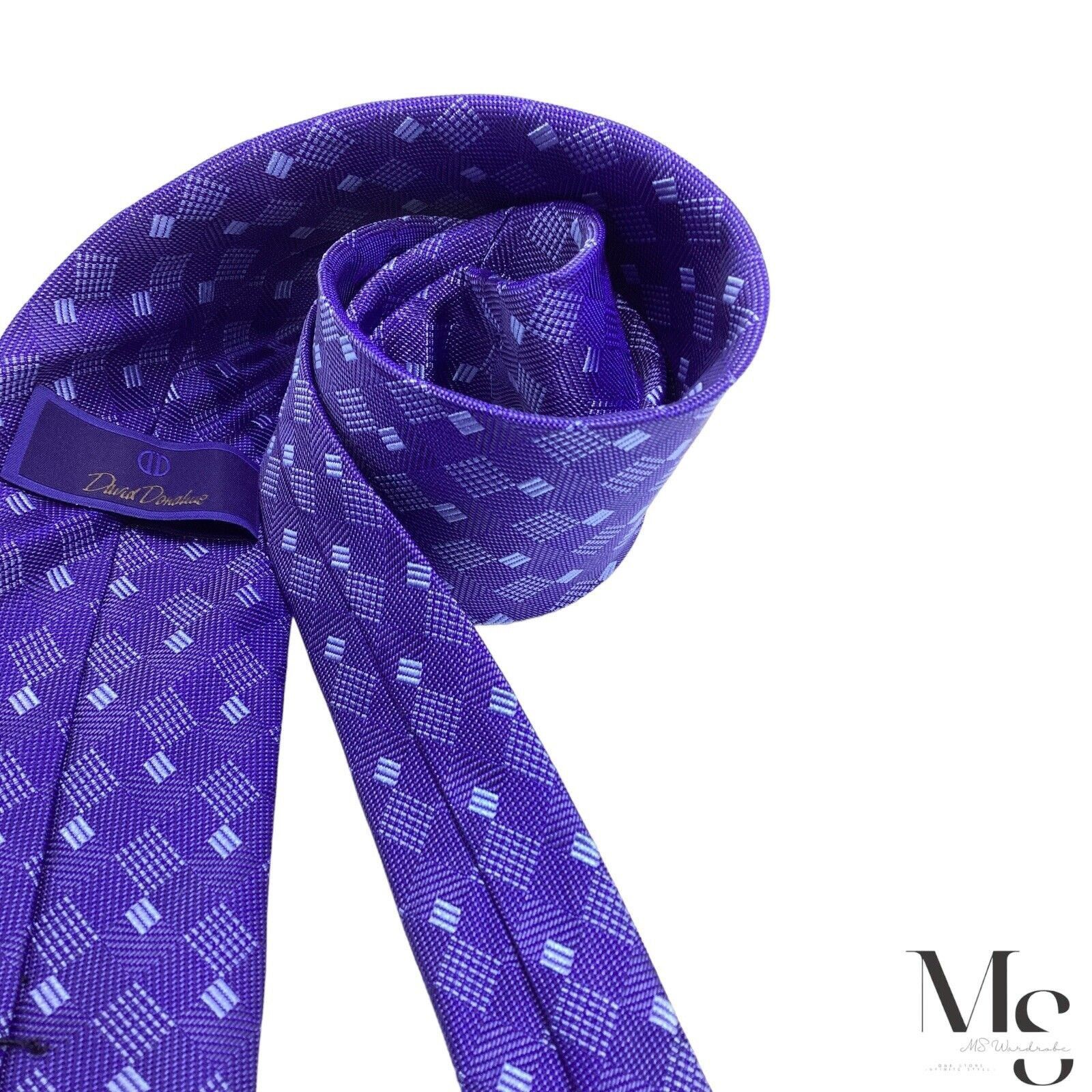 David Donahue DAVID DONAHUE Blue Geometric Luxury Silk Tie H. Made In USA Size ONE SIZE - 4 Thumbnail