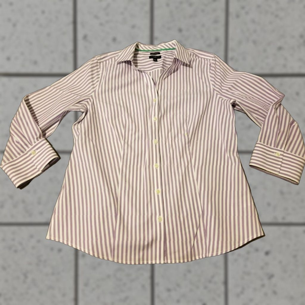 Talbots Womens Talbots Blouse Shirt 10P Petite Purple Cotton Button Size L / US 10 / IT 46 - 1 Thumbnail