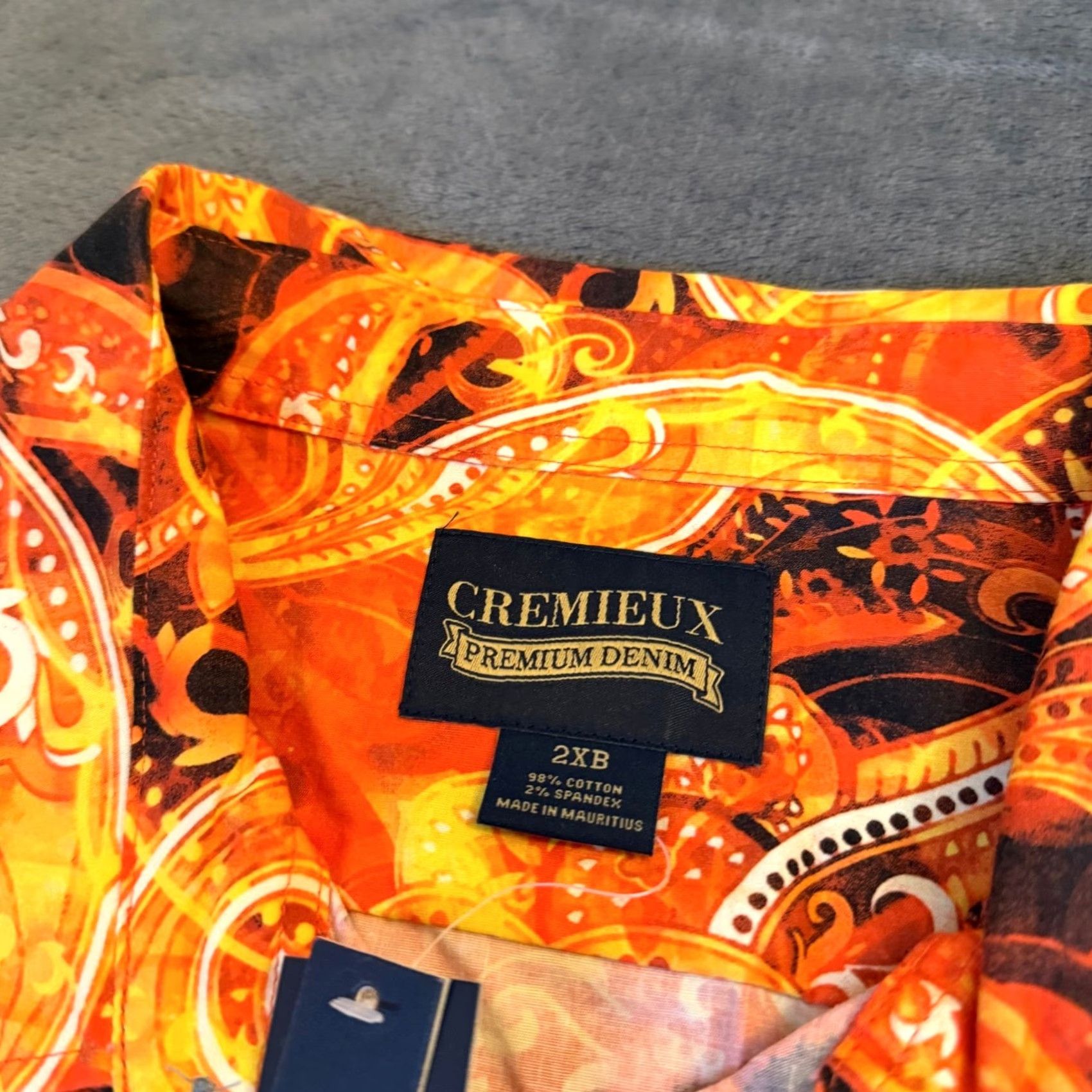 Cremieux Cremieux Premium Denim Button-Up Shirt Mens 2XB Orange Paisley Stretch NWT Big & Tall Casual Short Sleeve Button-Up Shirt Mens Orange Paisley 2XB NWT Size US XXL / EU 58 / 5 - 2 Thumbnail
