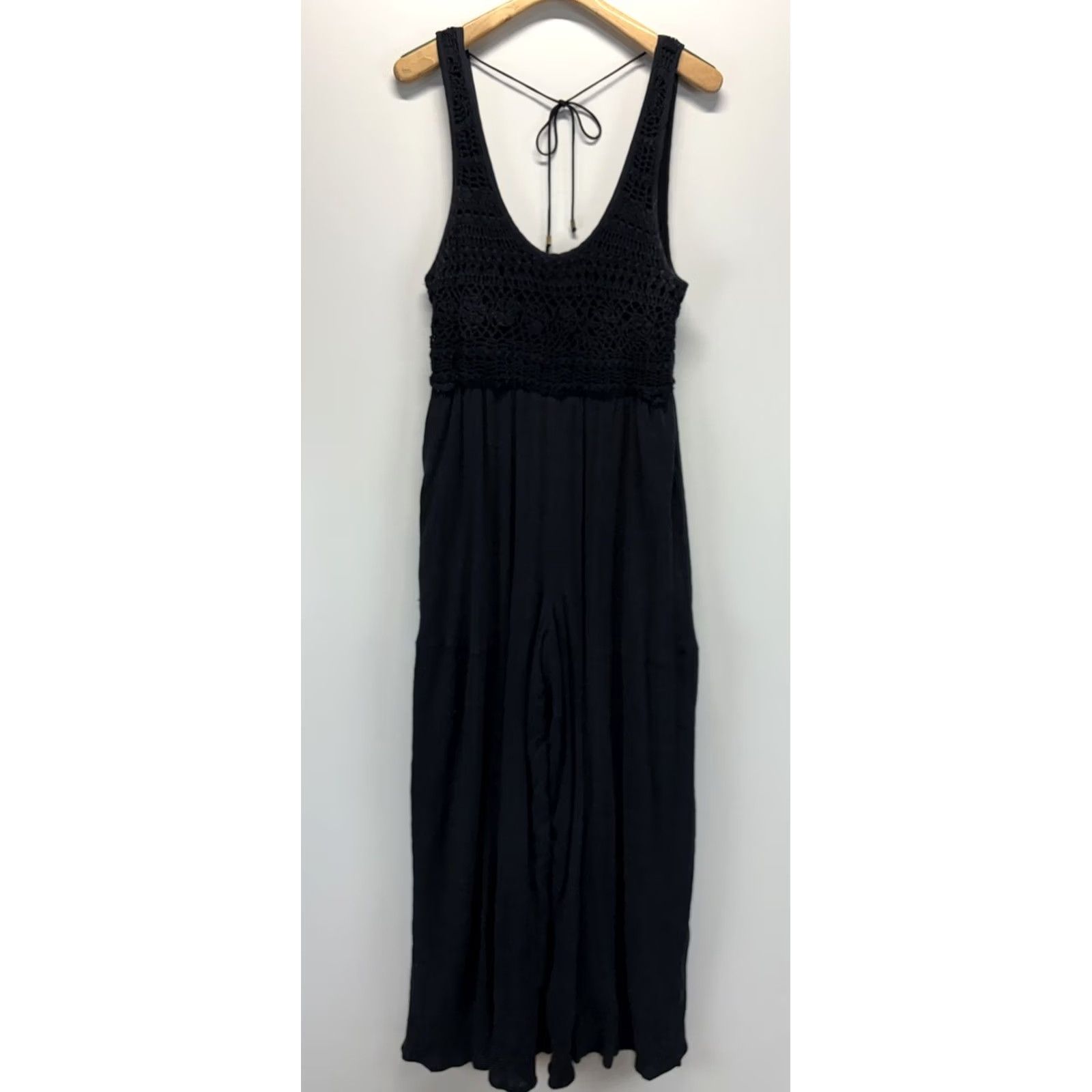 Free People Free People Jumpsuit One-Piece Women’s L Black Crochet Bohemian Sleeveless Wide-Leg Size L / US 10 / IT 46 - 2 Thumbnail