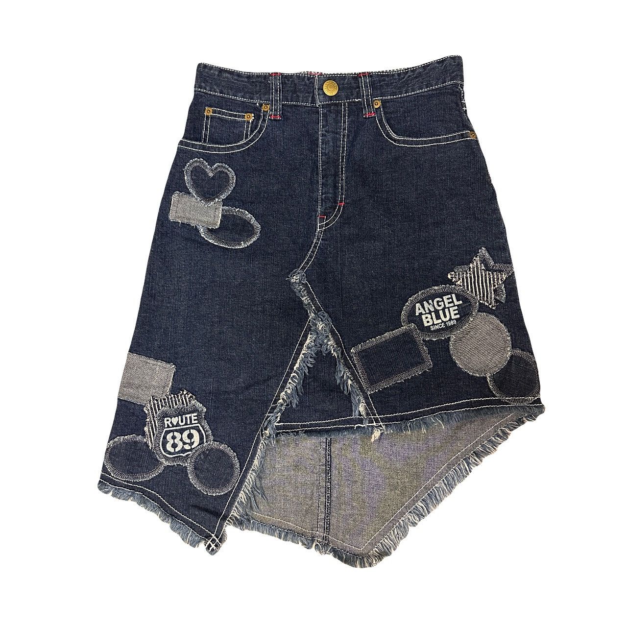 Angel Blue × Hysteric Glamour × Japanese Brand Angel Blue Denim Patchwork Asymmetrical Mini Skirt Size 26" / US 2 / IT 38 - 1 Thumbnail