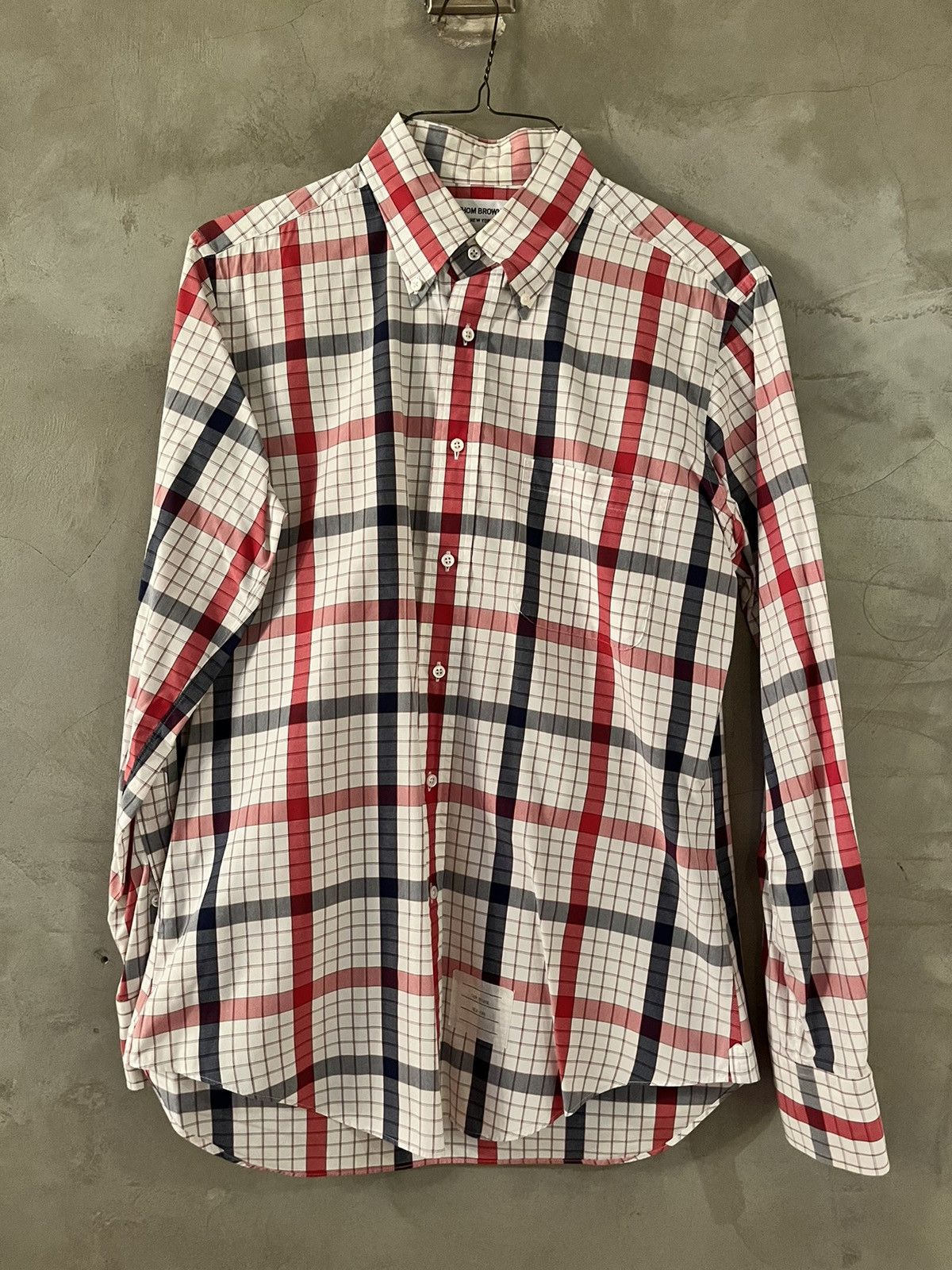 image of Thom Browne White/blue/red Check Pattern Button Down, Men's (Size Large)