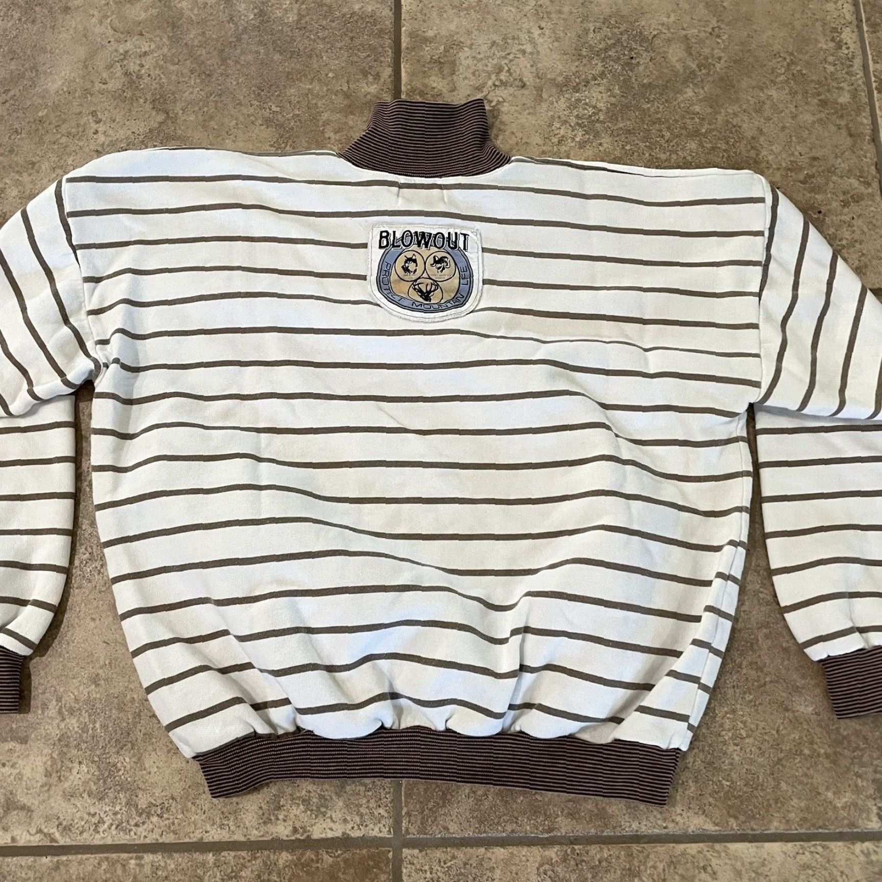 Alife VINTAGE Blowout L.A. Protect Mountain Life Sweater Pullover Men's L Beige Striped 1980s Size US L / EU 52-54 / 3 - 5 Thumbnail