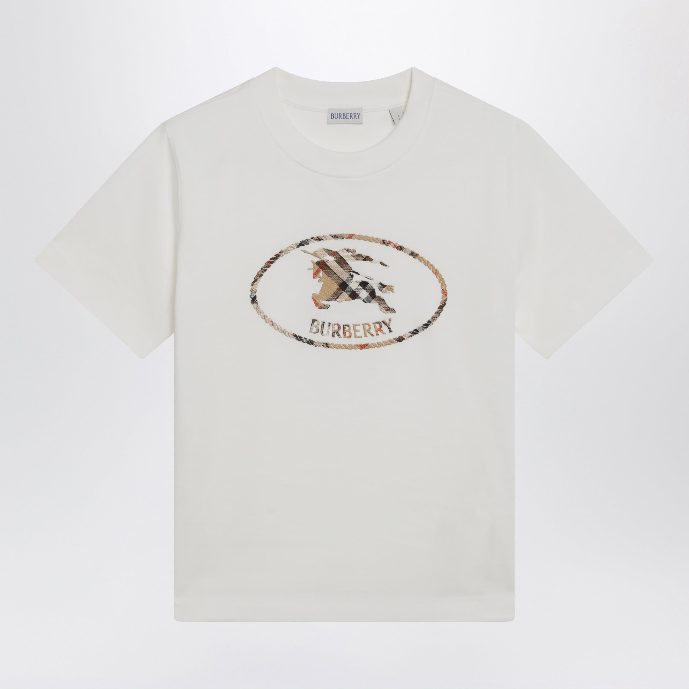Burberry Burberry White Cotton Check T-Shirt With Knight Stamp Size L / US 10 / IT 46 - 1 Thumbnail