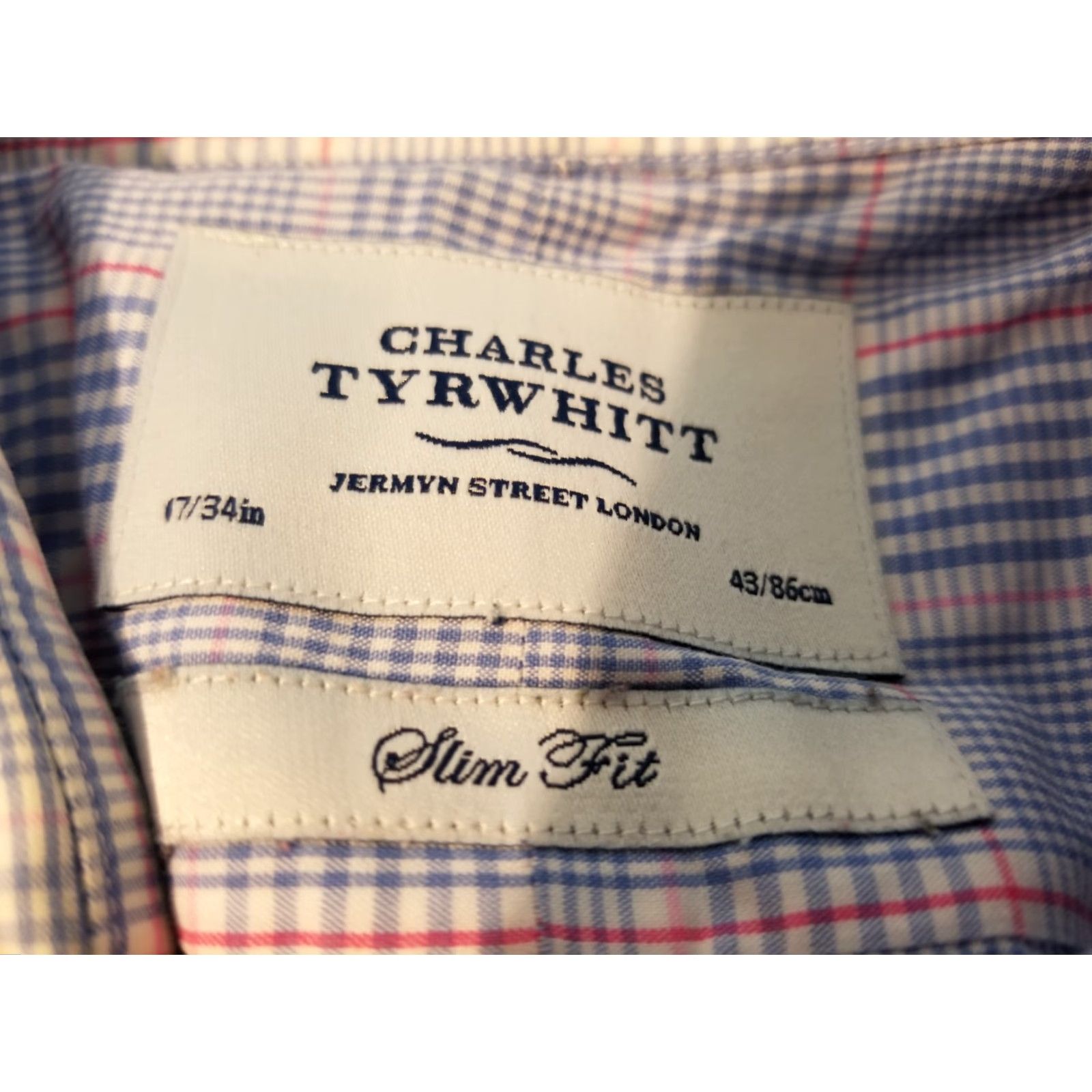 Charles Tyrwhitt Mens Charles Tyrwhitt Dress Shirt 17 34 Blue Cotton Button-Down Collared Regular Slimming Non-Iron 100% Cotton Long Sleeve Size 46R - 4 Thumbnail