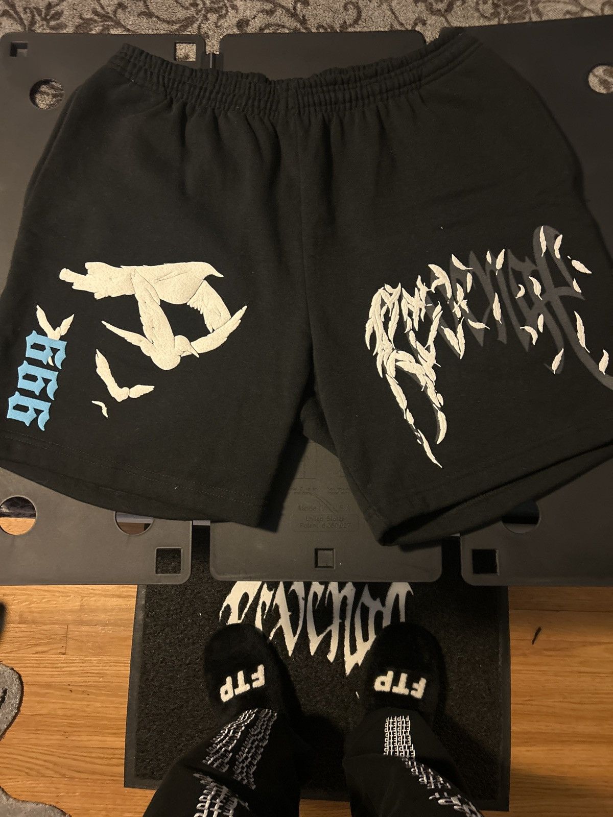 image of 999 Club x Revenge Swan Shorts in Black, Men's (Size 32)