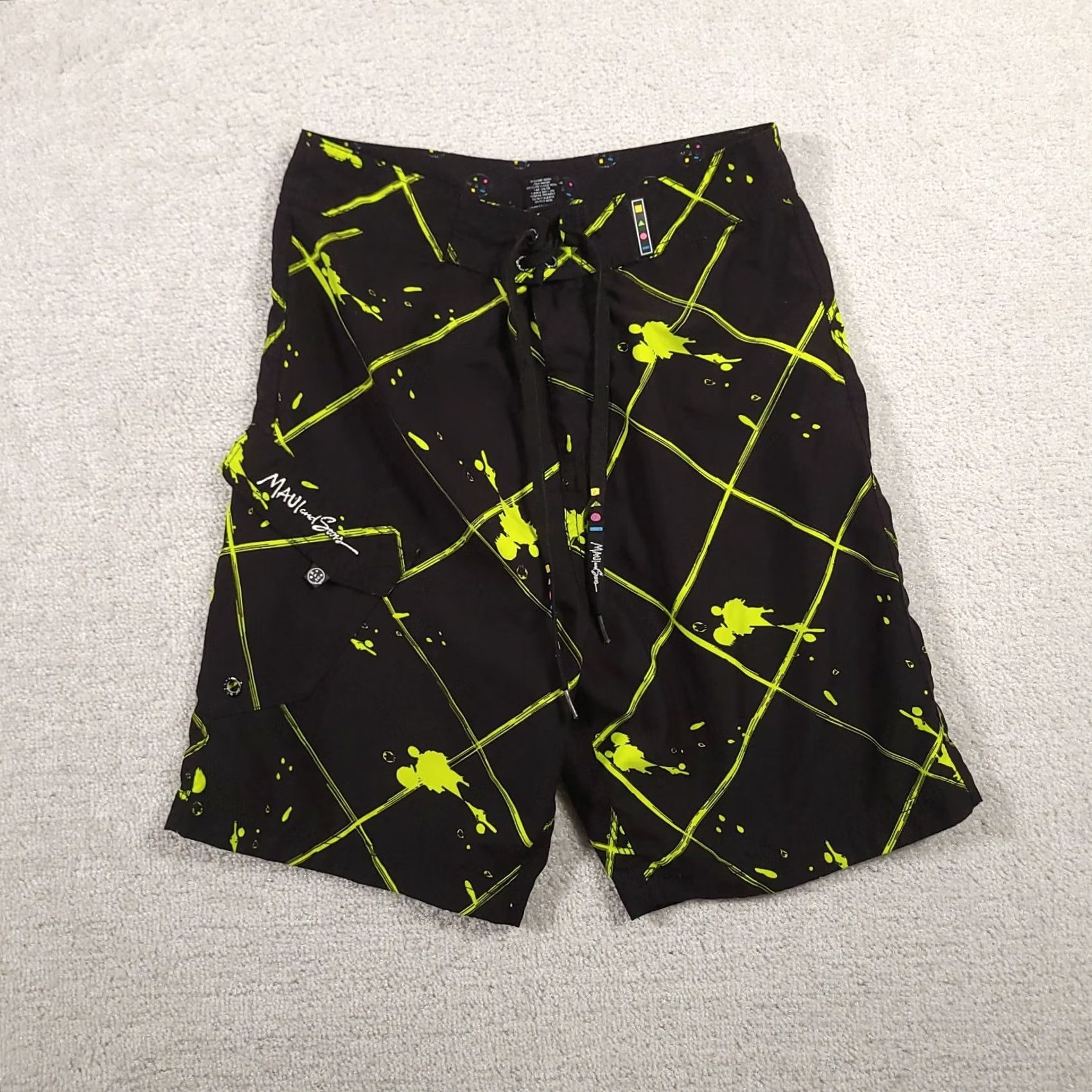 Swims Maui and Sons Board Shorts Size 28 Swim Beach Black Green Mens Bottom Shorts Quick Dry Lightweight Polyester Size US 28 / EU 44 - 2 Thumbnail
