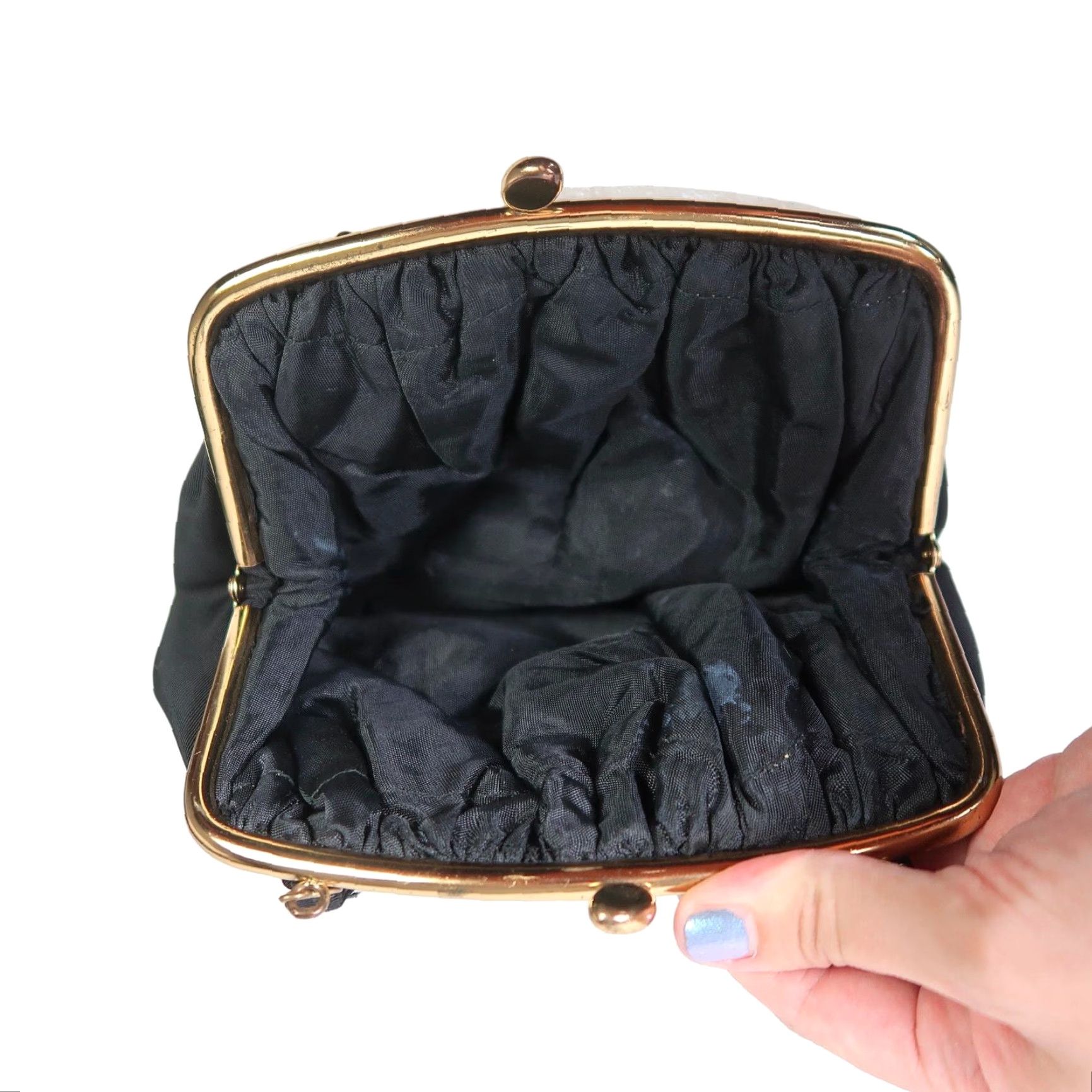 Vintage VINTAGE Black Small Handbag Evening Purse White Lucite Trim Kiss Lock Top Handle Bag Womens 50s Party Cocktail Casual Men? No. Size ONE SIZE - 3 Thumbnail