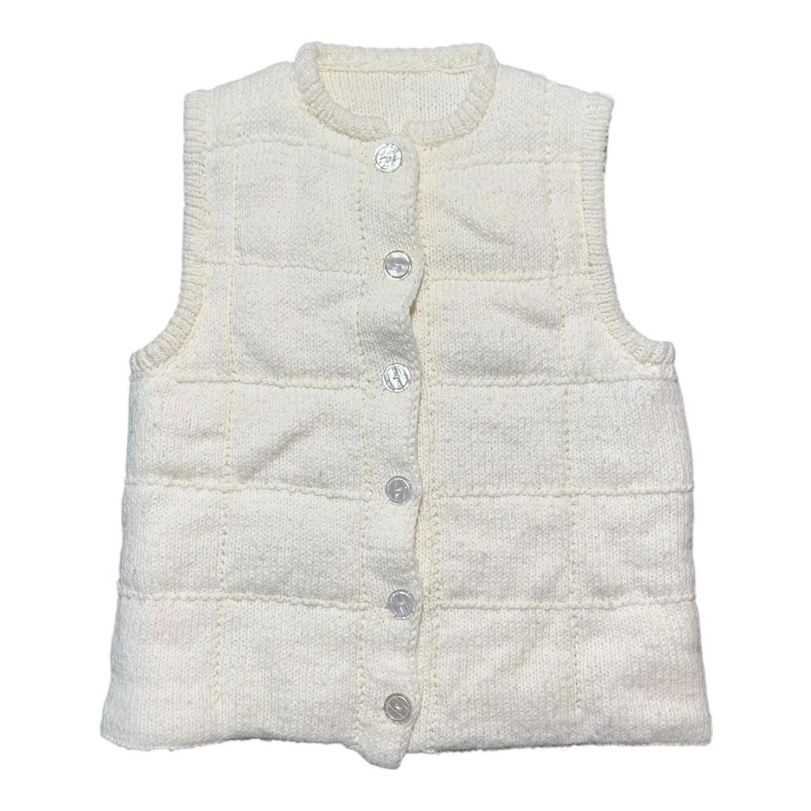 Other Vintage 70s Handknit CHUNKY QUILTED IVORY HANDAMDE VEST Size XS / US 0-2 / IT 36-38 - 1 Thumbnail