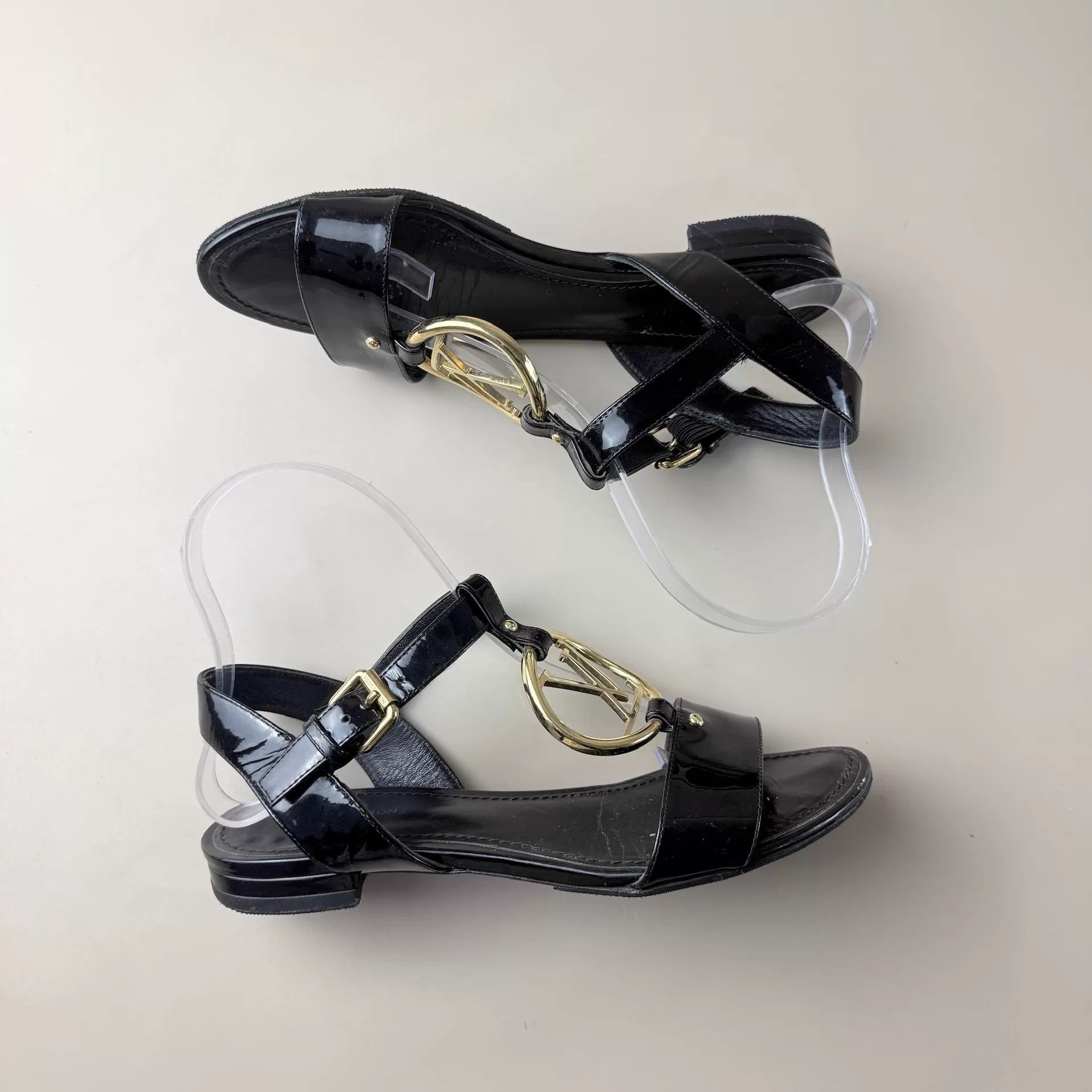 Louis Vuitton LV Black Gold Logo Strappy Sandals 36 EU Size US 5.5 / IT 35.5 - 4 Thumbnail
