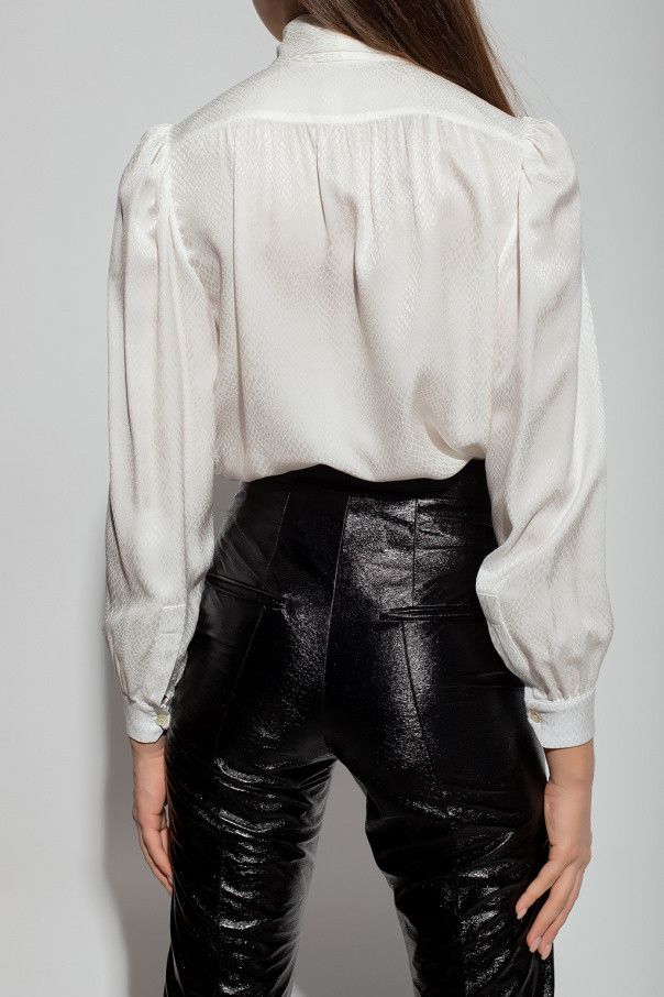Saint Laurent Paris o1s1wg110924 Lavallière-Neck Blouse Matte Shiny Print SilK Size M / US 6-8 / IT 42-44 - 4 Thumbnail
