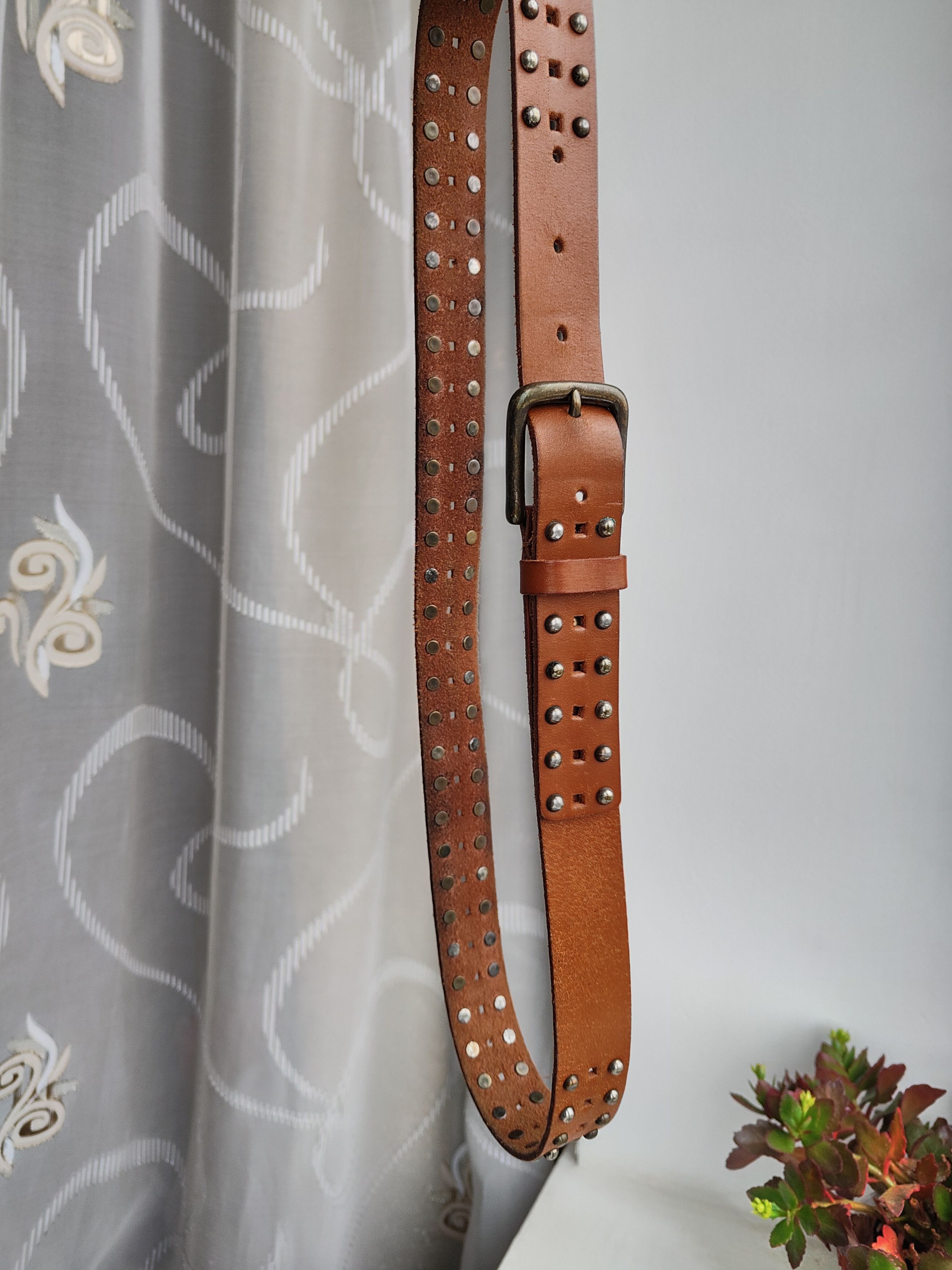 Genuine Leather Leather brown belt leather belt unisex Size ONE SIZE - 2 Thumbnail