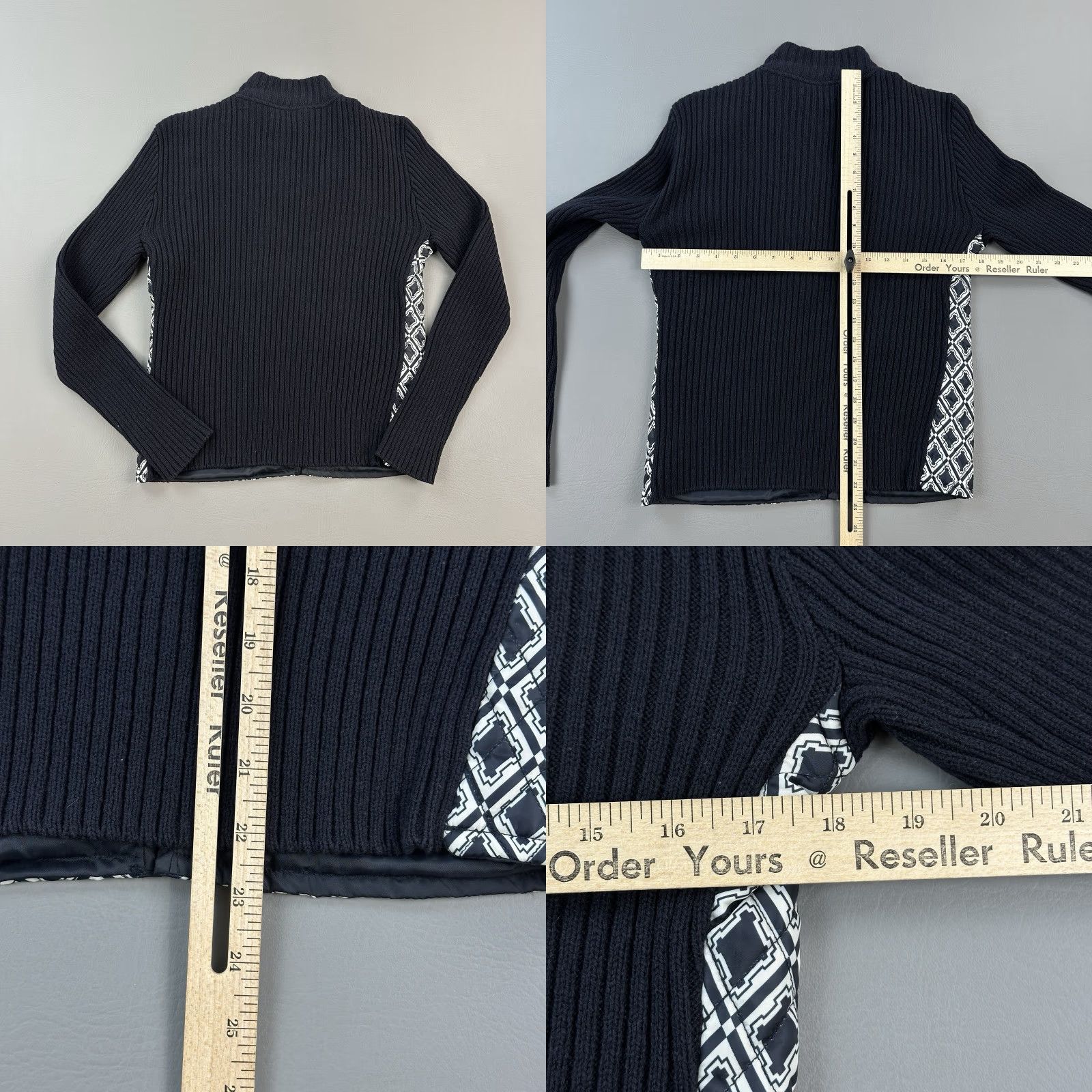 Vintage For Cynthia Sweater Cardigan Women's PM Mavy White Geometric Zip Front Ribbed Front Zip For Cynthia Womens PM Ribbed Cardigan Zip Front Geometric Size M / US 6-8 / IT 42-44 - 8 Thumbnail