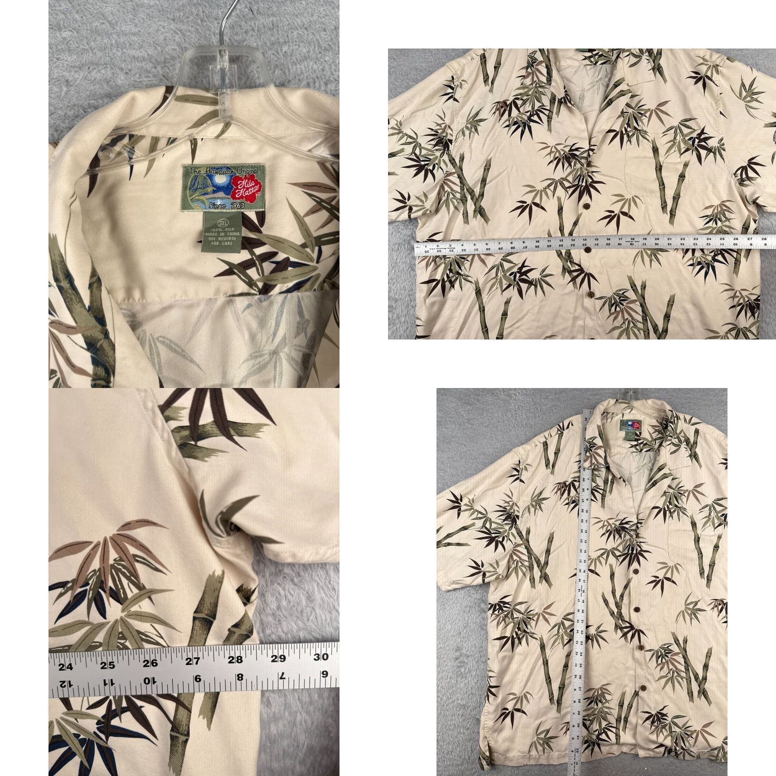 Hilo Hattie Hilo Hattie Shirt Men 3XL Ivory Silk Floral Hawaiian Button-Up Collared Short Sleeve Resort Aloha 90s? Size US XXL / EU 58 / 5 - 8 Thumbnail