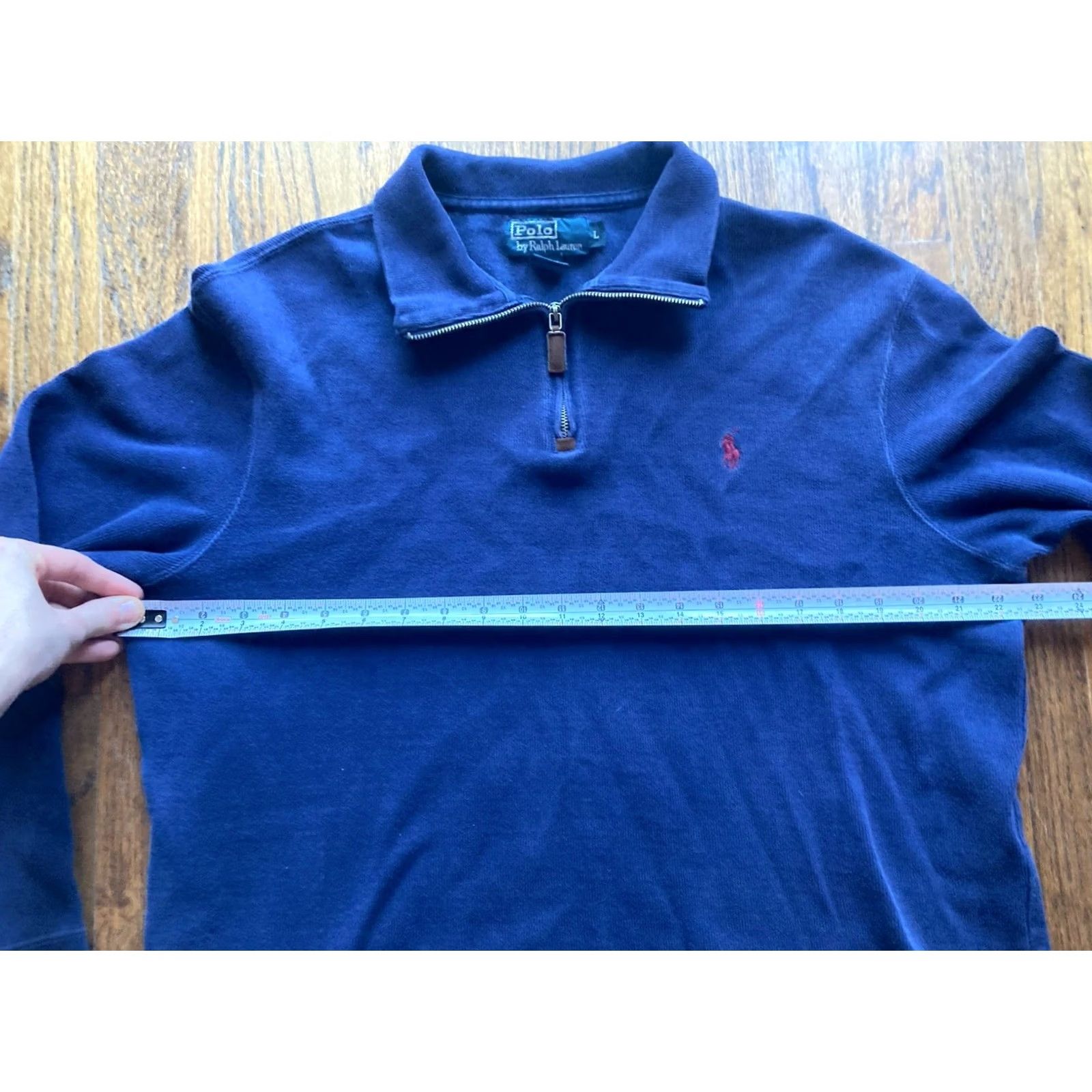 Polo Ralph Lauren VINTAGE Polo Ralph Lauren Mens L 1/4 Sweater Knit Pullover Navy Blue Cotton Small Pony Size US L / EU 52-54 / 3 - 6 Thumbnail