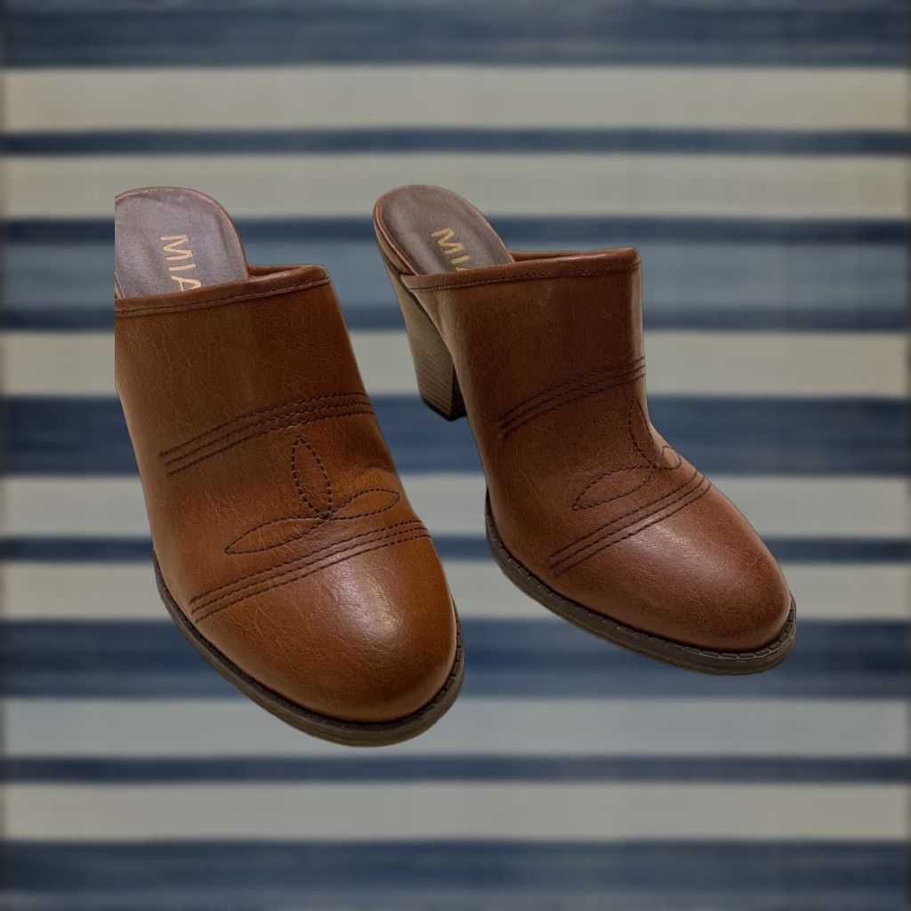 Womens Mules Brown Leather Mule Shoes MIA Cognac Brown