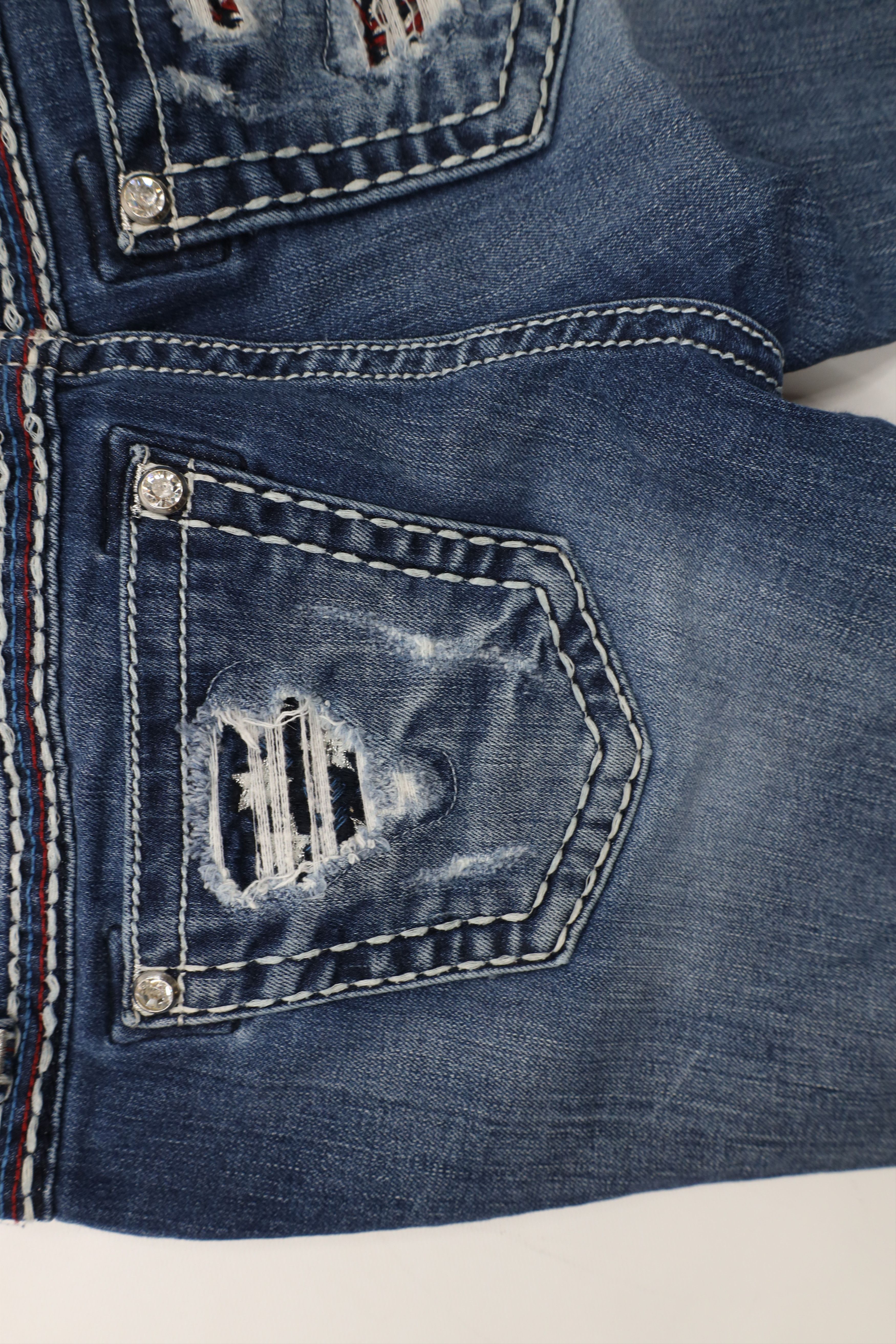 Miss Me × Vintage Miss Me USA Flag Signature Cuffed Capri Denim Jeans Blue Size 29" - 13 Thumbnail