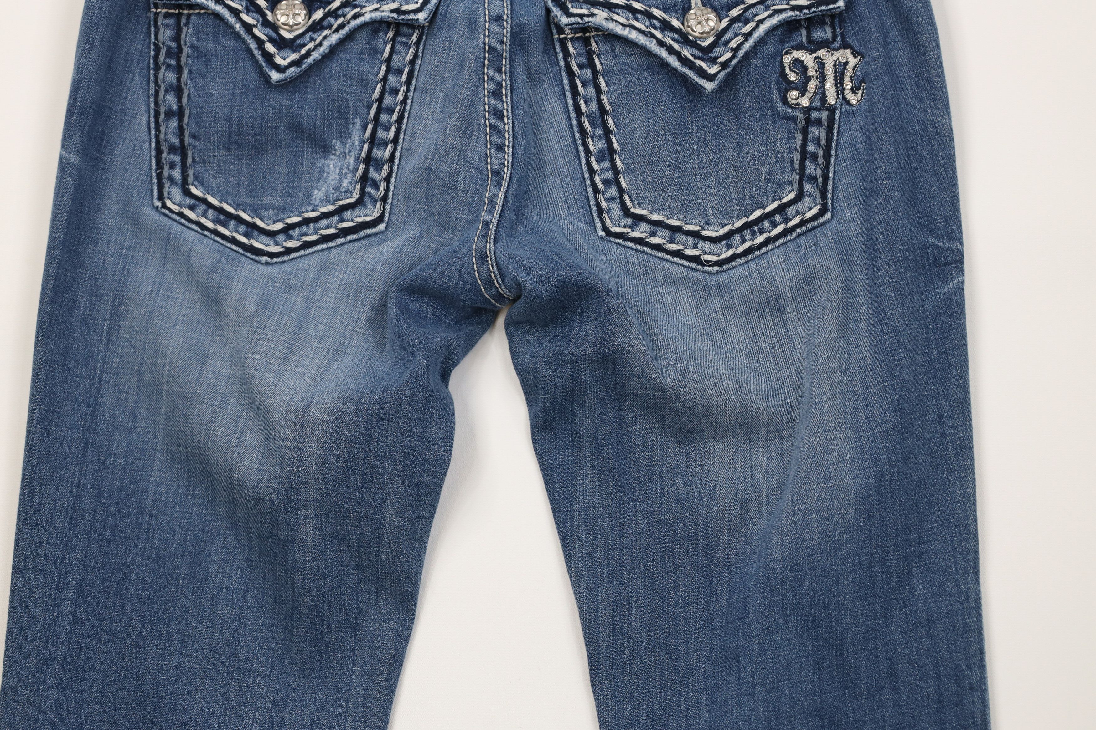 Miss Me Miss Me Thick Stitch Jeweled Stretch Boot Cut Denim Jeans Size 29" - 12 Thumbnail